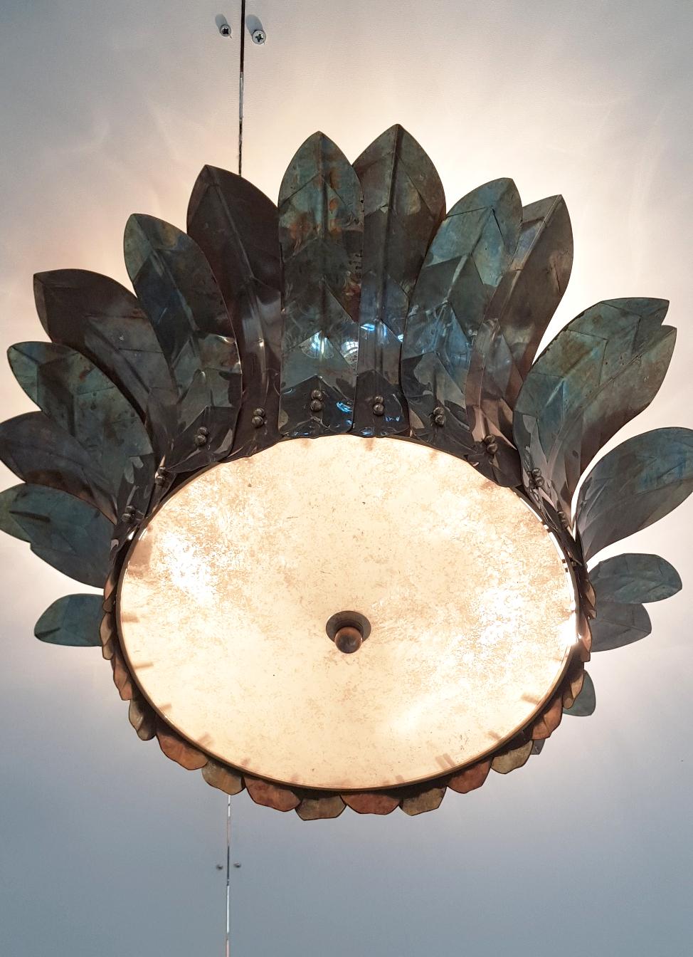 Contemporary Brass Leaf Semi Flush Mount by Fabio Ltd For Sale