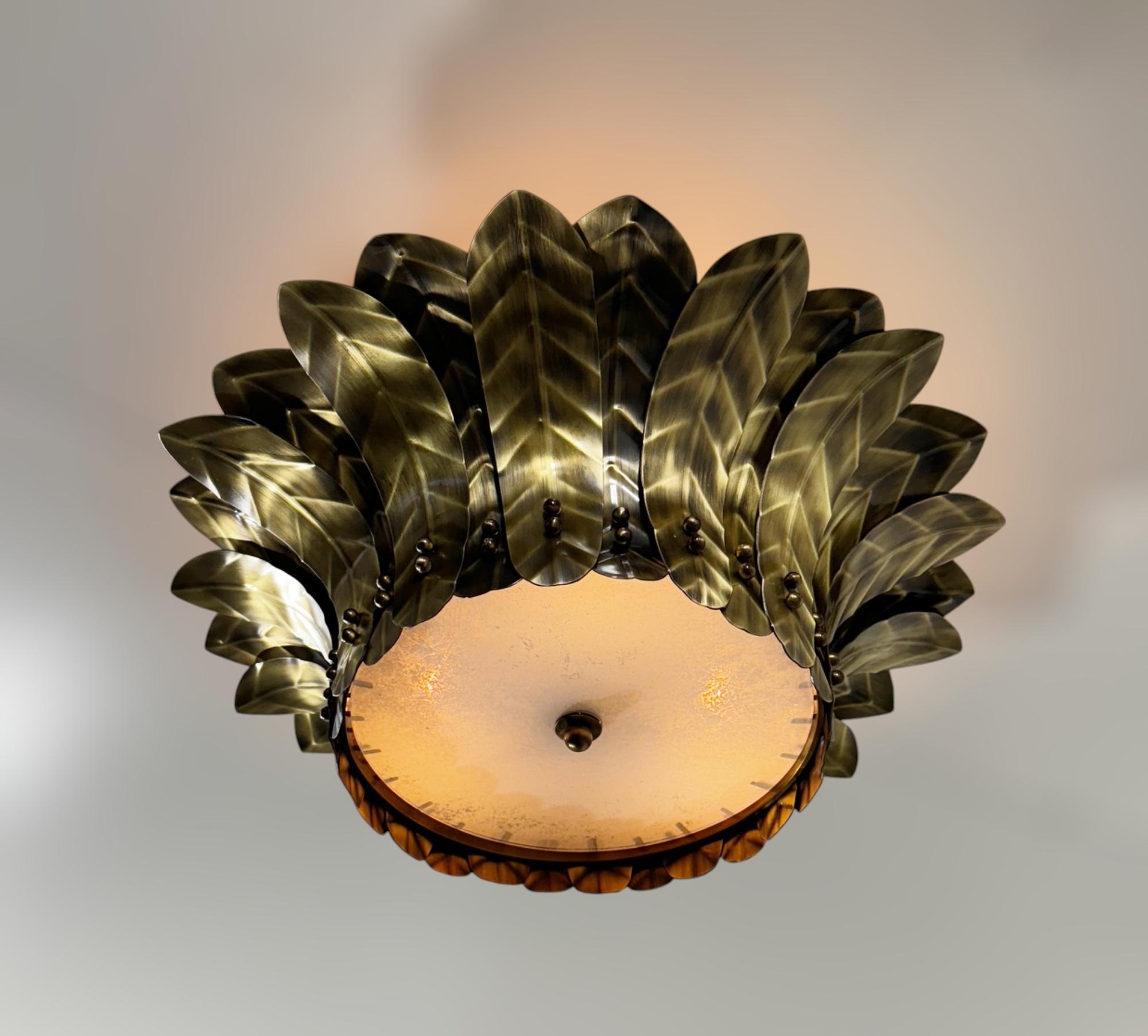 Ottone Brass Leaf Semi Flush Mount by Fabio Ltd in vendita