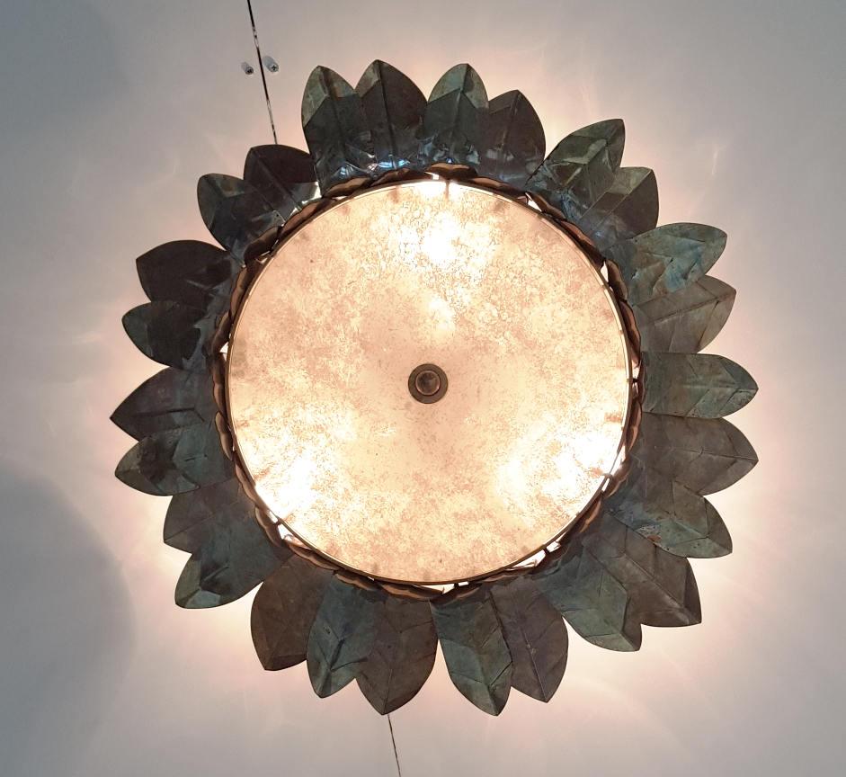 Brass Leaf Semi Flush Mount by Fabio Ltd For Sale 1