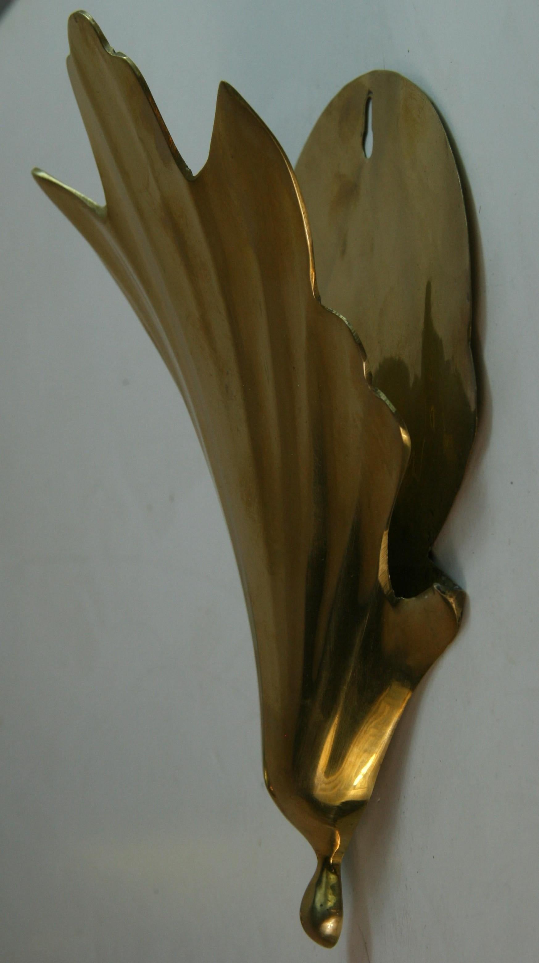 Mid-20th Century Brass Leaf Wall Washer Sconces a Pair For Sale