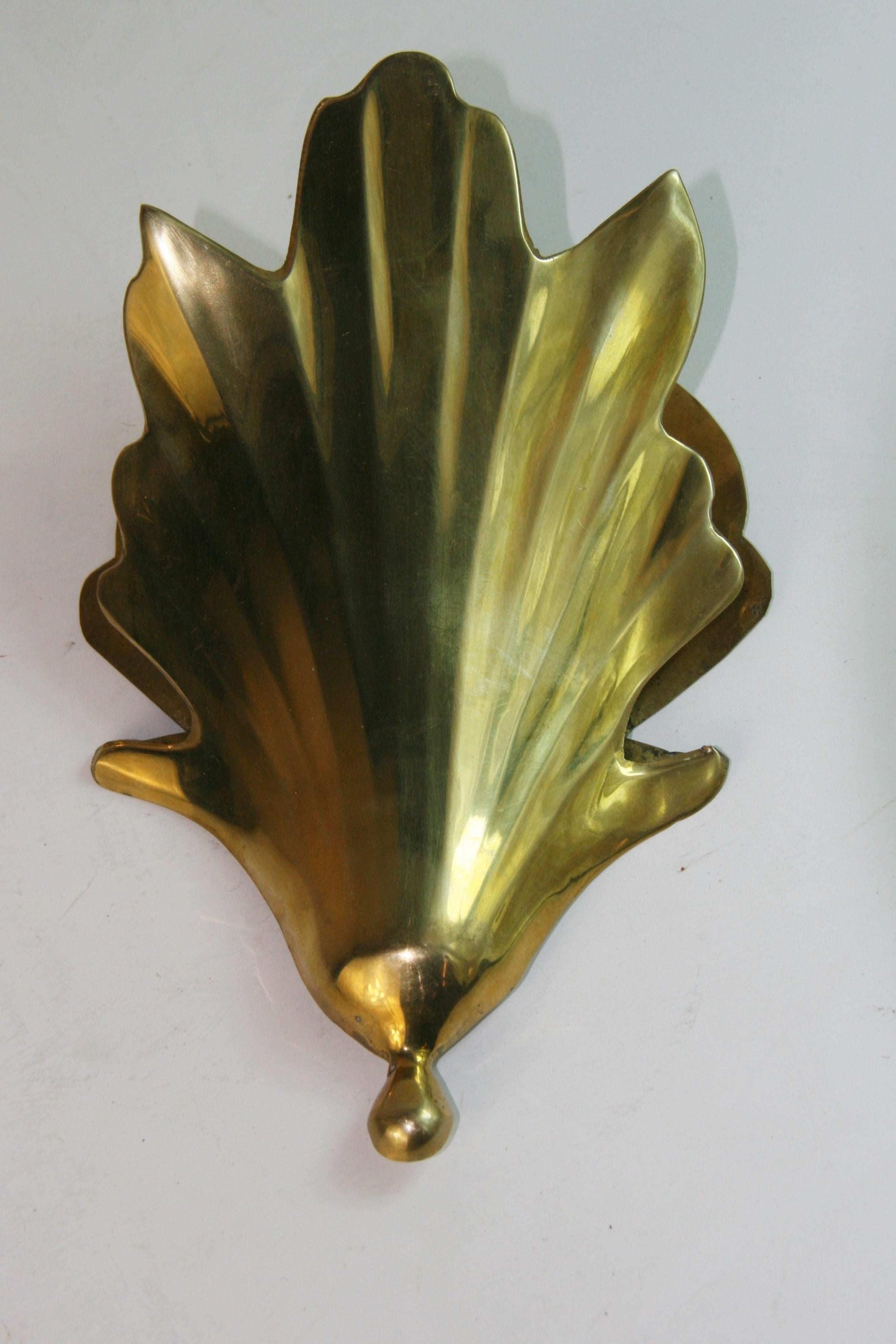 Brass Leaf Wall Washer Sconces a Pair For Sale 1