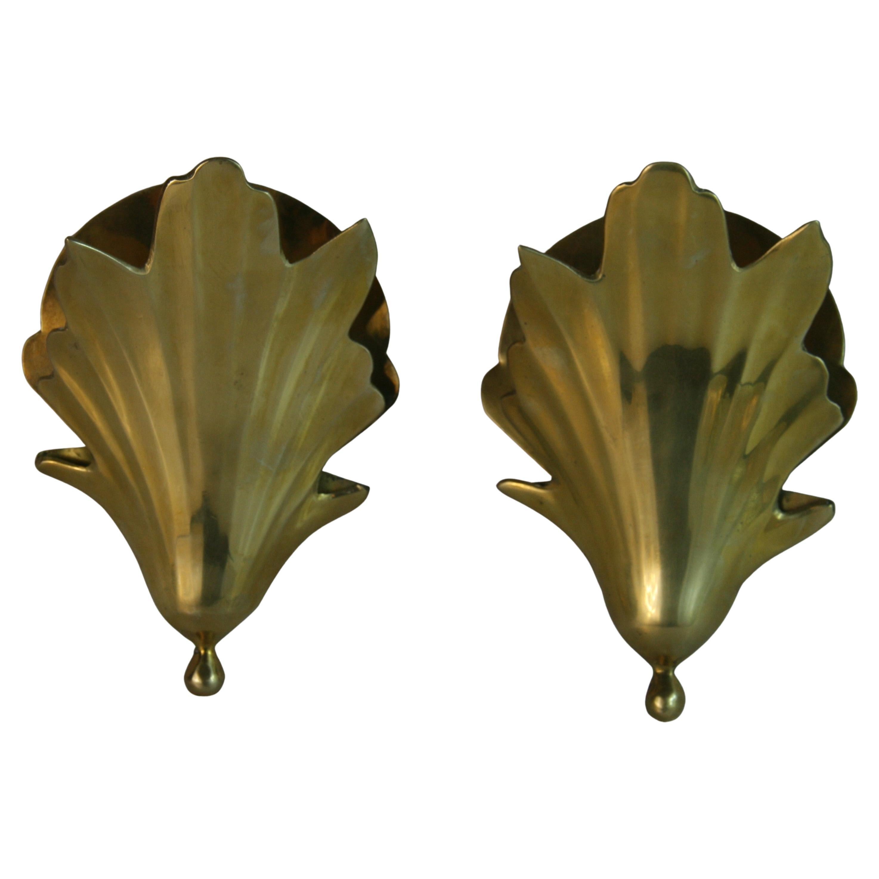 Brass Leaf Wall Washer Sconces a Pair For Sale