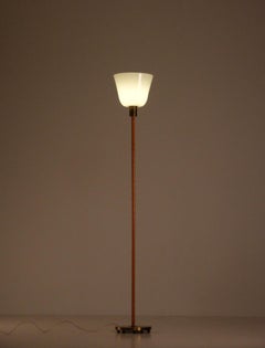 Brass & Leather Floor Lamp by Nordiska Kompaniet, 1950s