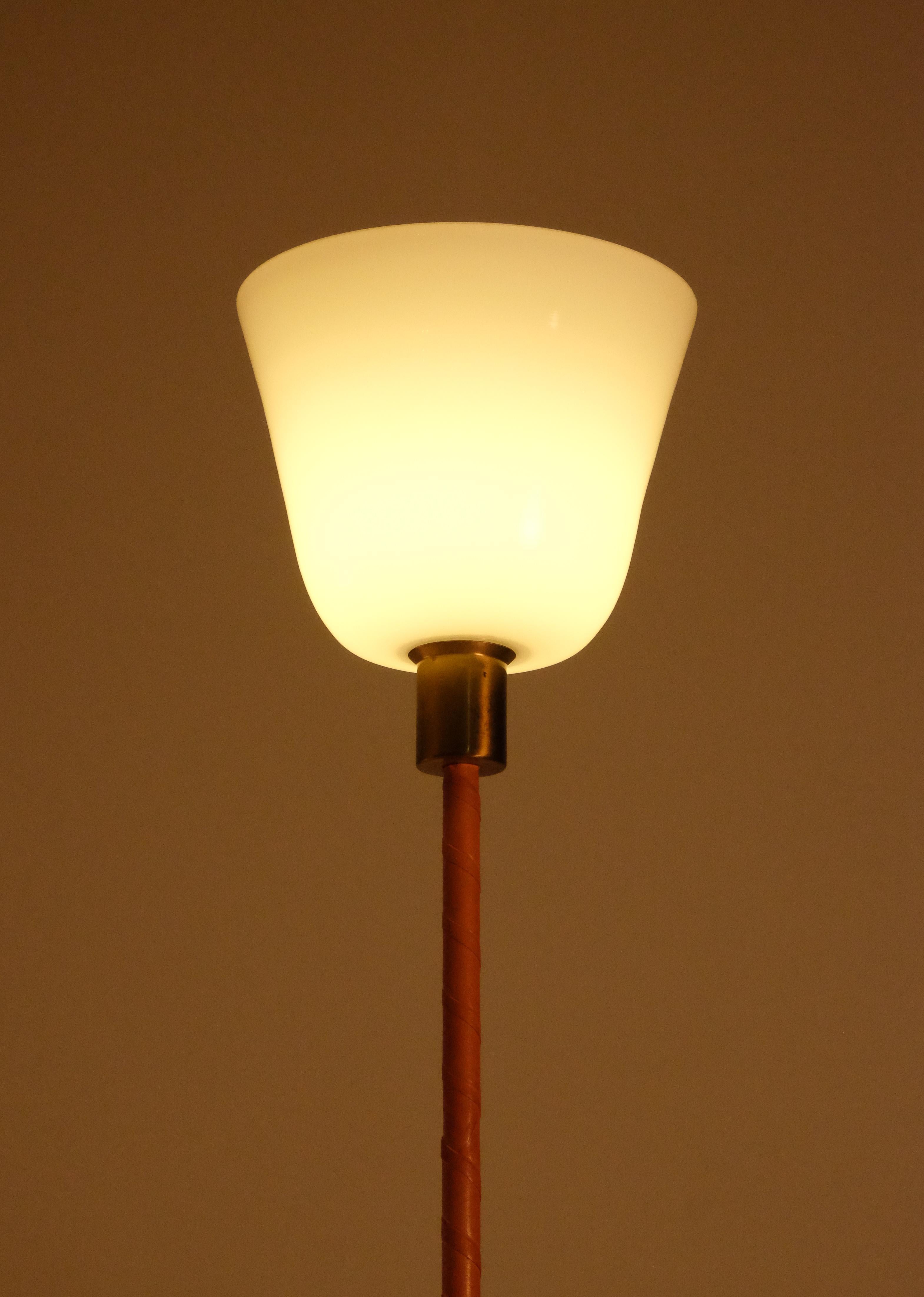 Scandinavian Modern Brass & Leather Floor Lamp by Nordiska Kompaniet, 1950s For Sale