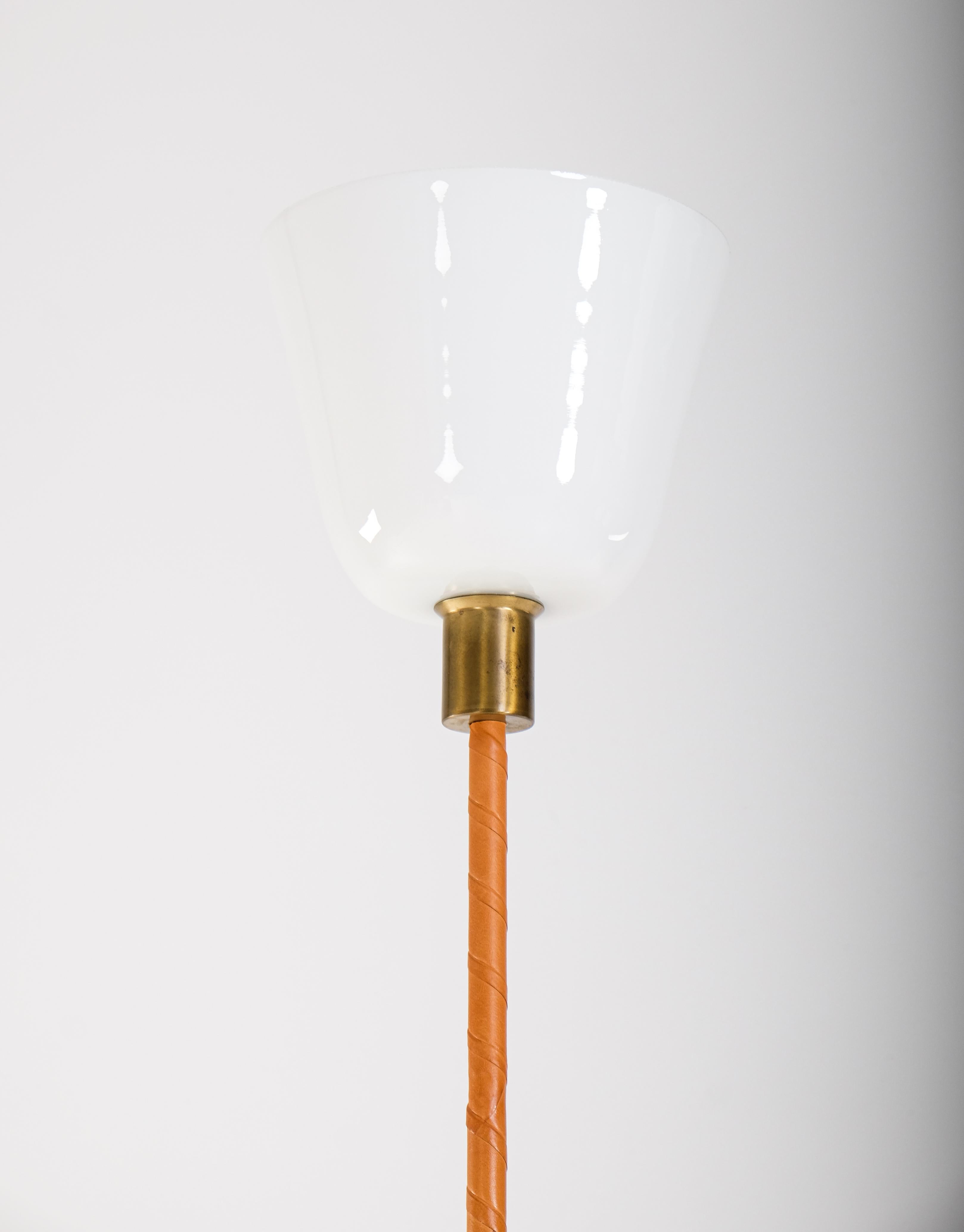 Swedish Brass & Leather Floor Lamp by Nordiska Kompaniet, 1950s For Sale