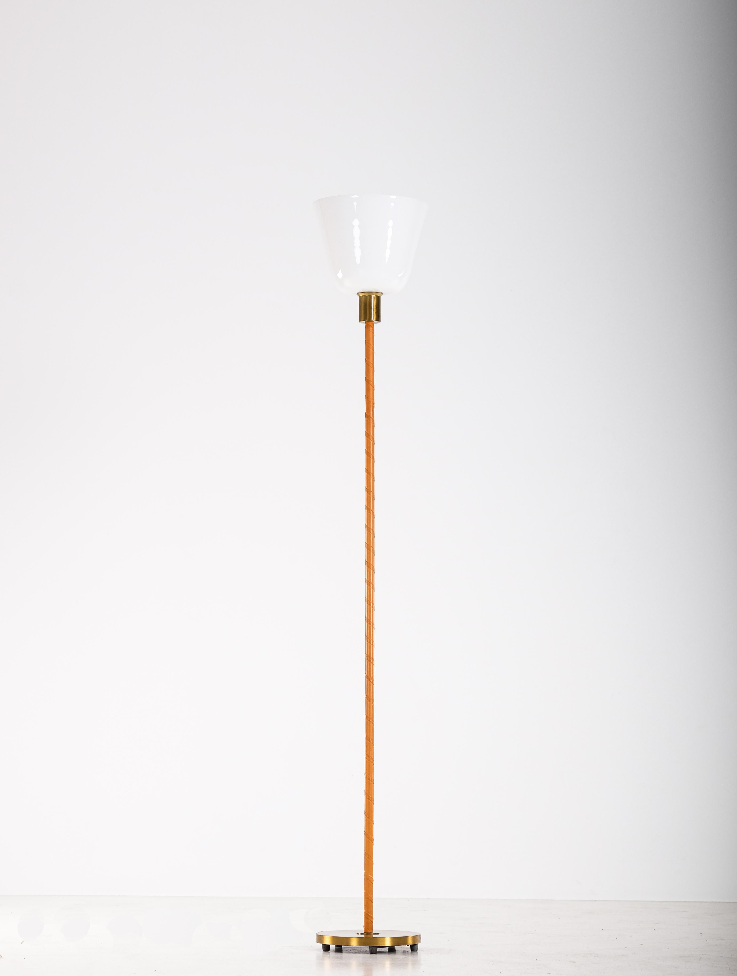 Brass & Leather Floor Lamp by Nordiska Kompaniet, 1950s For Sale 1