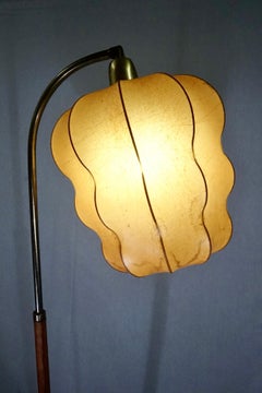 Brass Leather Floor Lamp with Cocoon Shade