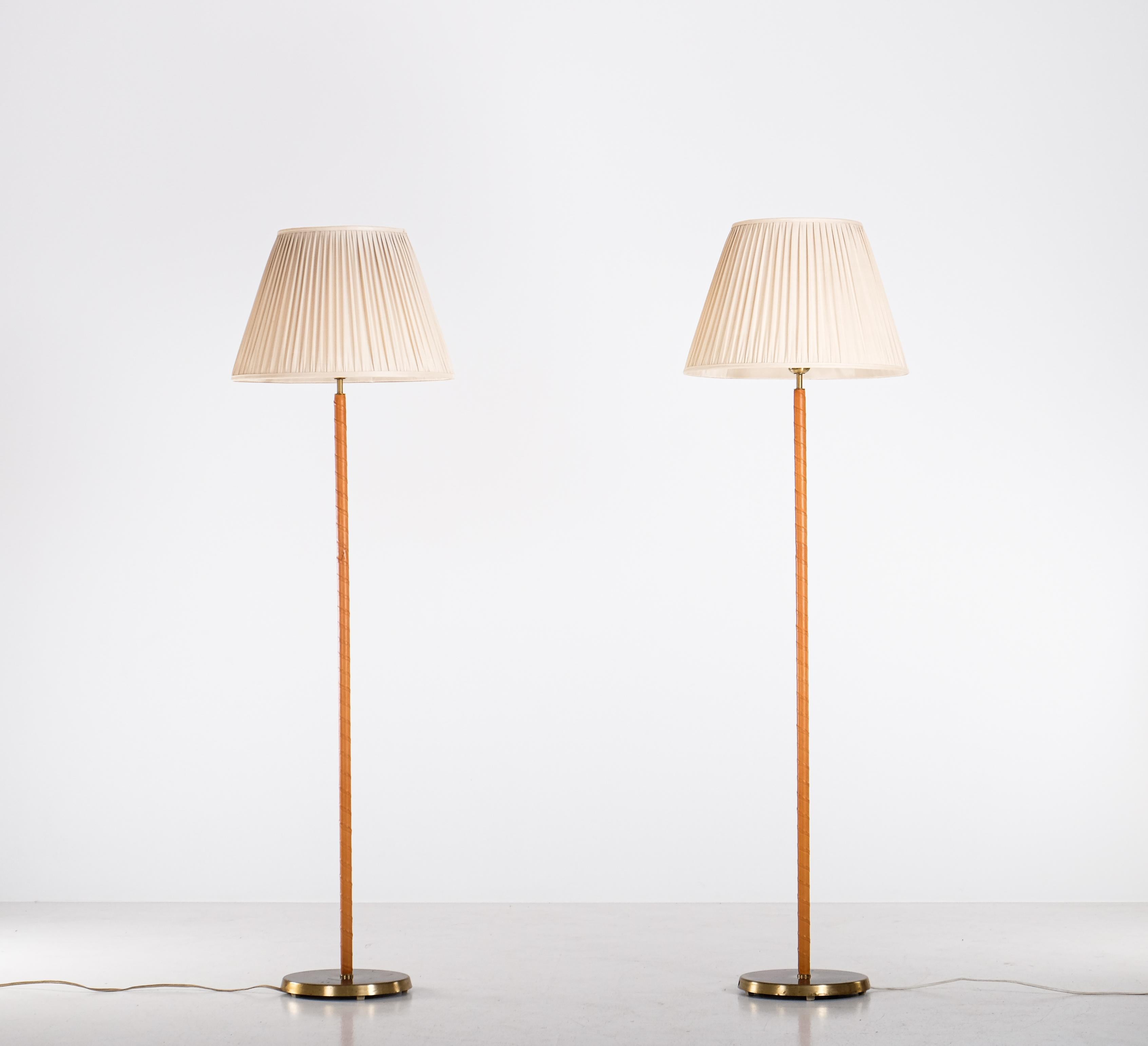 Brass & Leather Floor Lamps, Sweden, 1950s For Sale 3