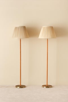 Brass & Leather Floor Lamps, Sweden, 1950s