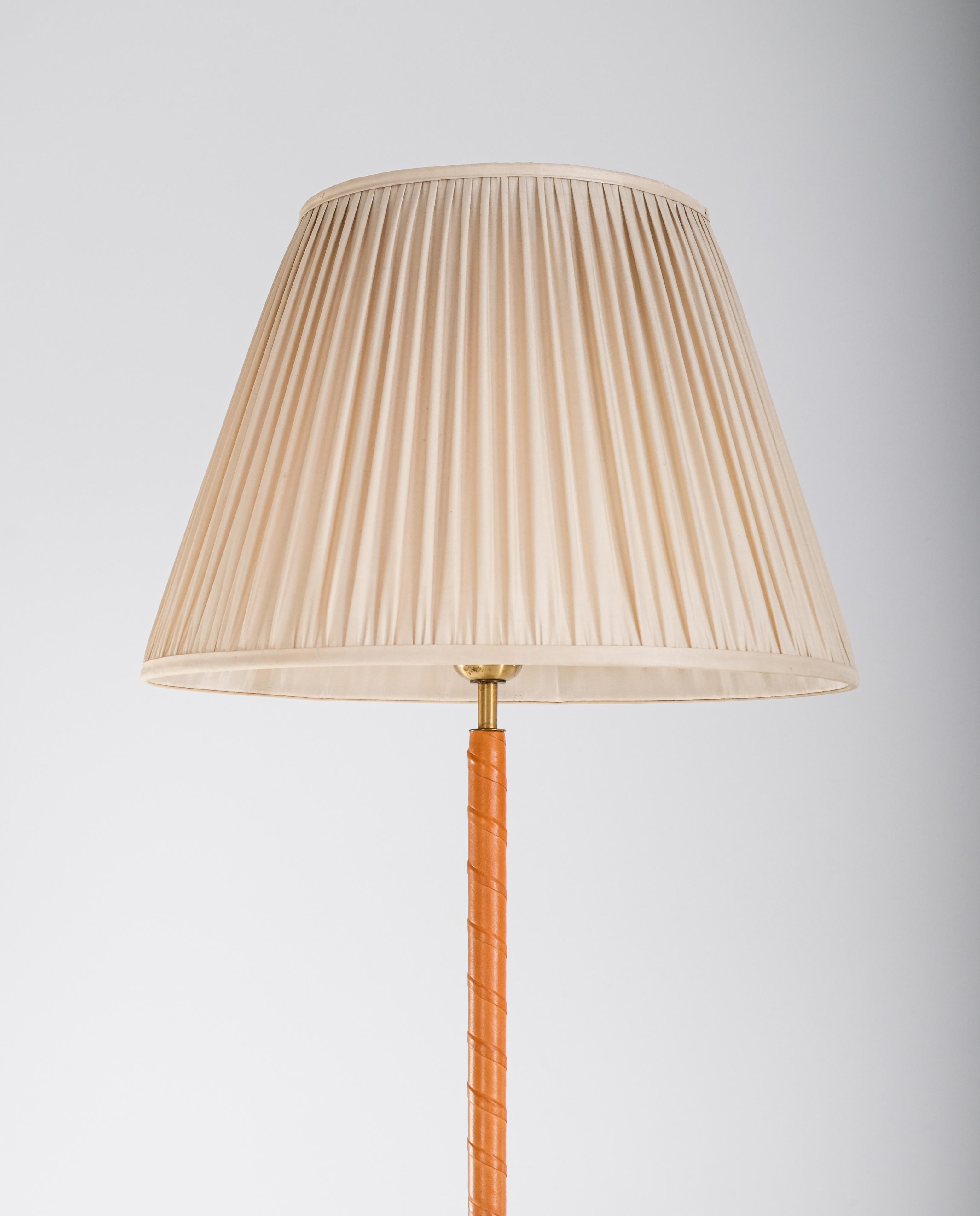 Swedish Brass & Leather Floor Lamps, Sweden, 1950s For Sale