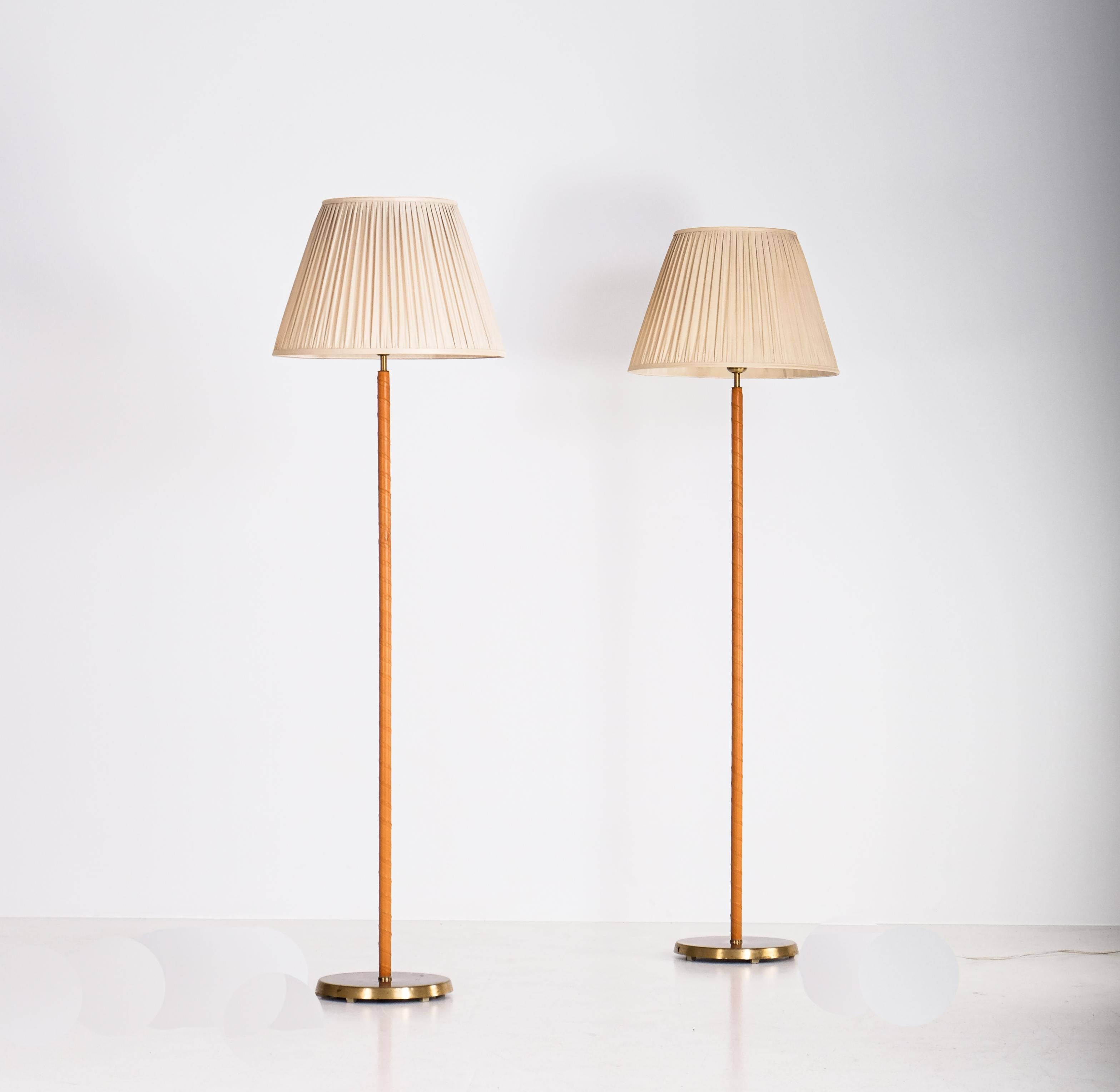 Brass & Leather Floor Lamps, Sweden, 1950s In Good Condition For Sale In Stockholm, SE