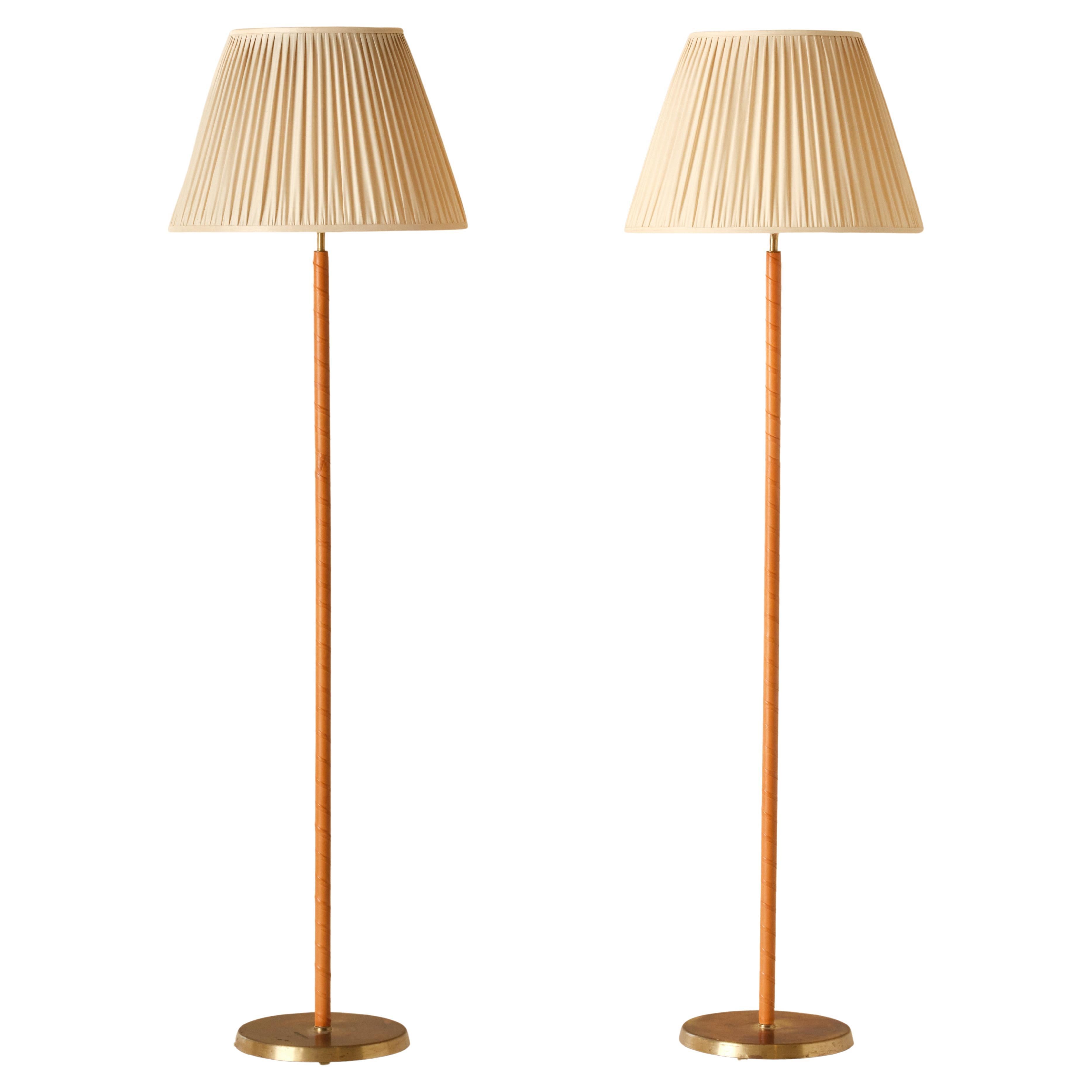 Brass 
Leather Floor Lamps, Sweden, 1950s For Sale