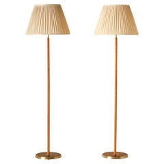 Brass 
Leather Floor Lamps, Sweden, 1950s