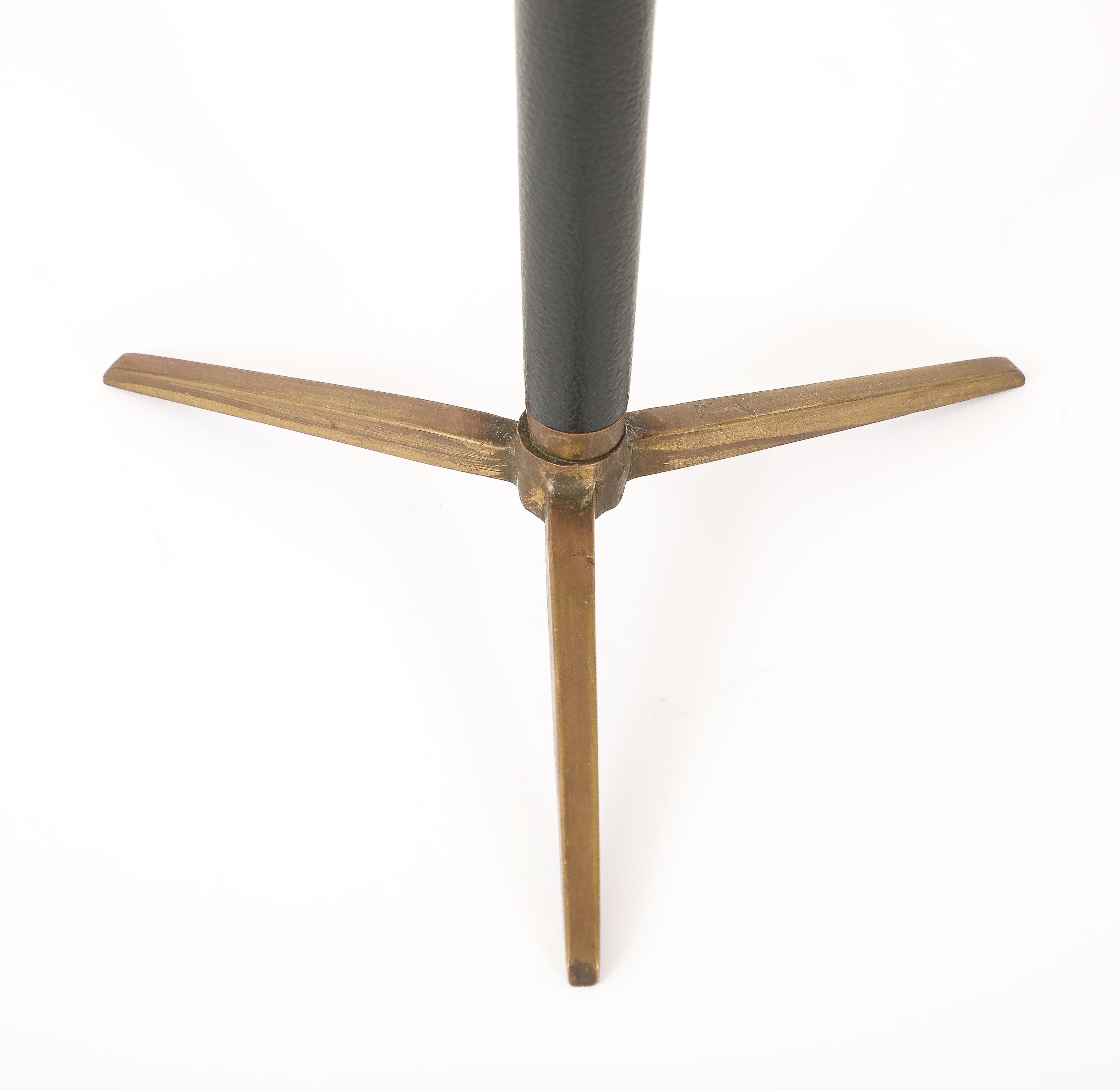 Brass & Leather Lamps With Tapered Stem, France 1950's For Sale 9