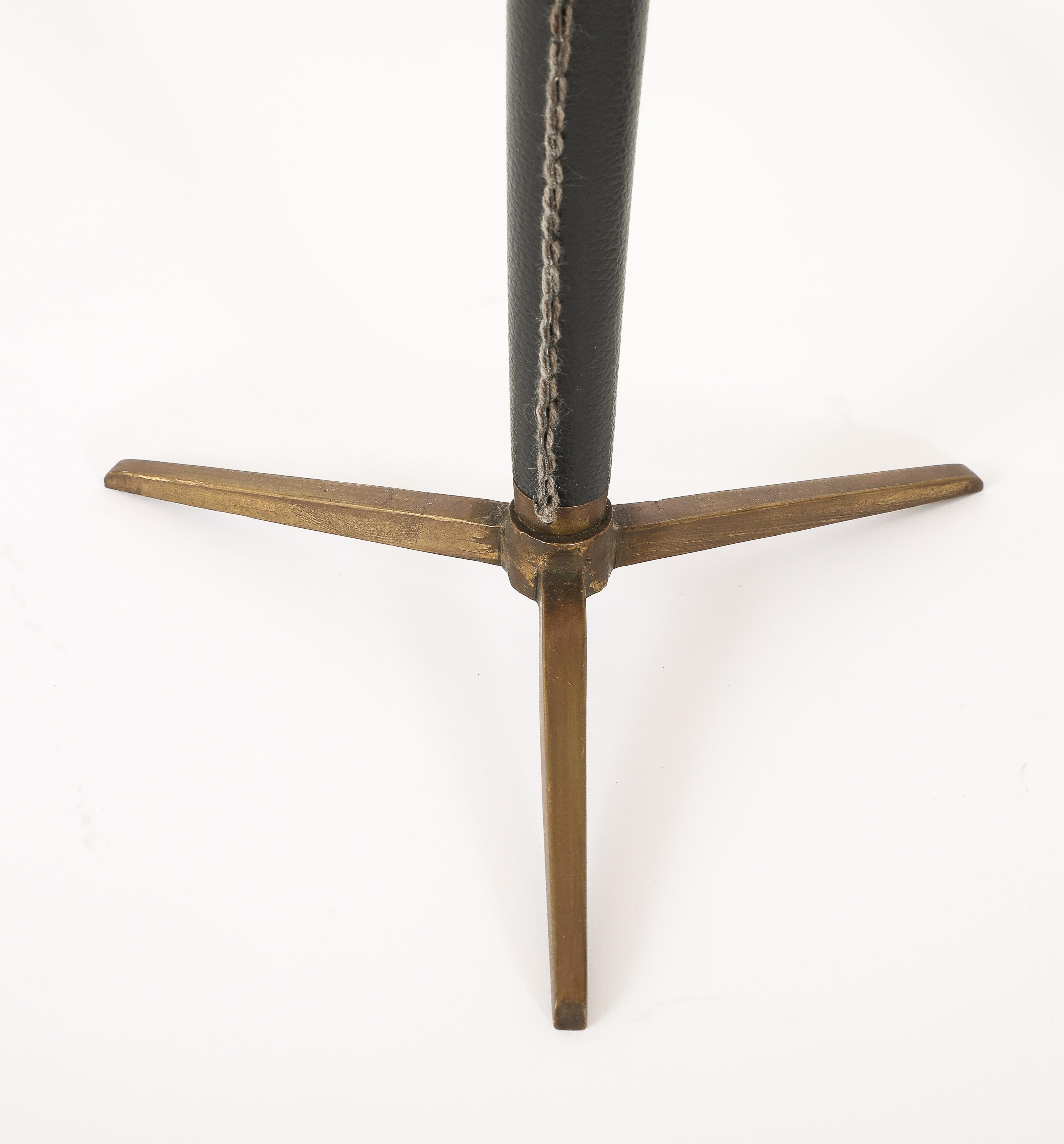Brass & Leather Lamps With Tapered Stem, France 1950's For Sale 1