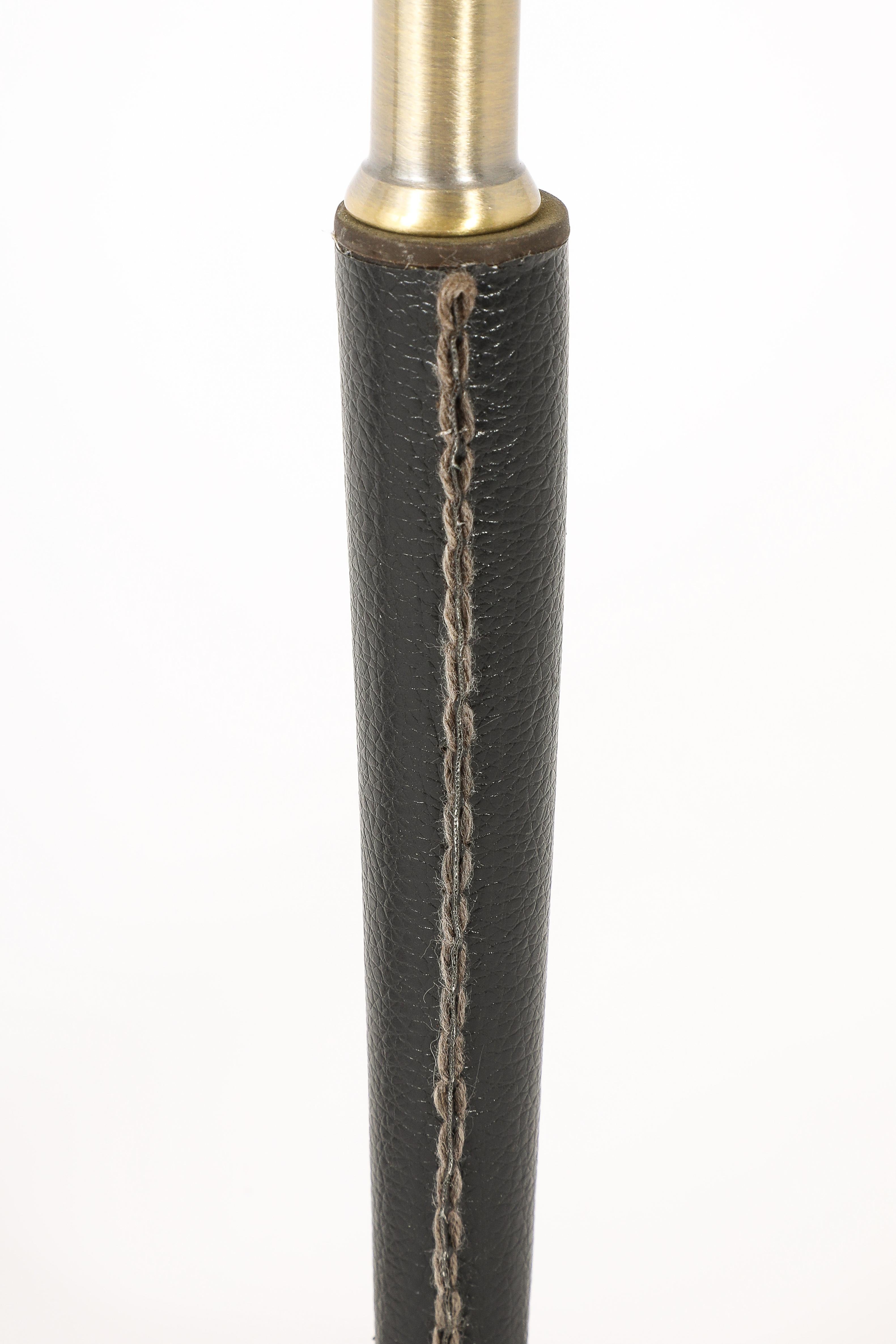 Brass & Leather Lamps With Tapered Stem, France 1950's For Sale 2