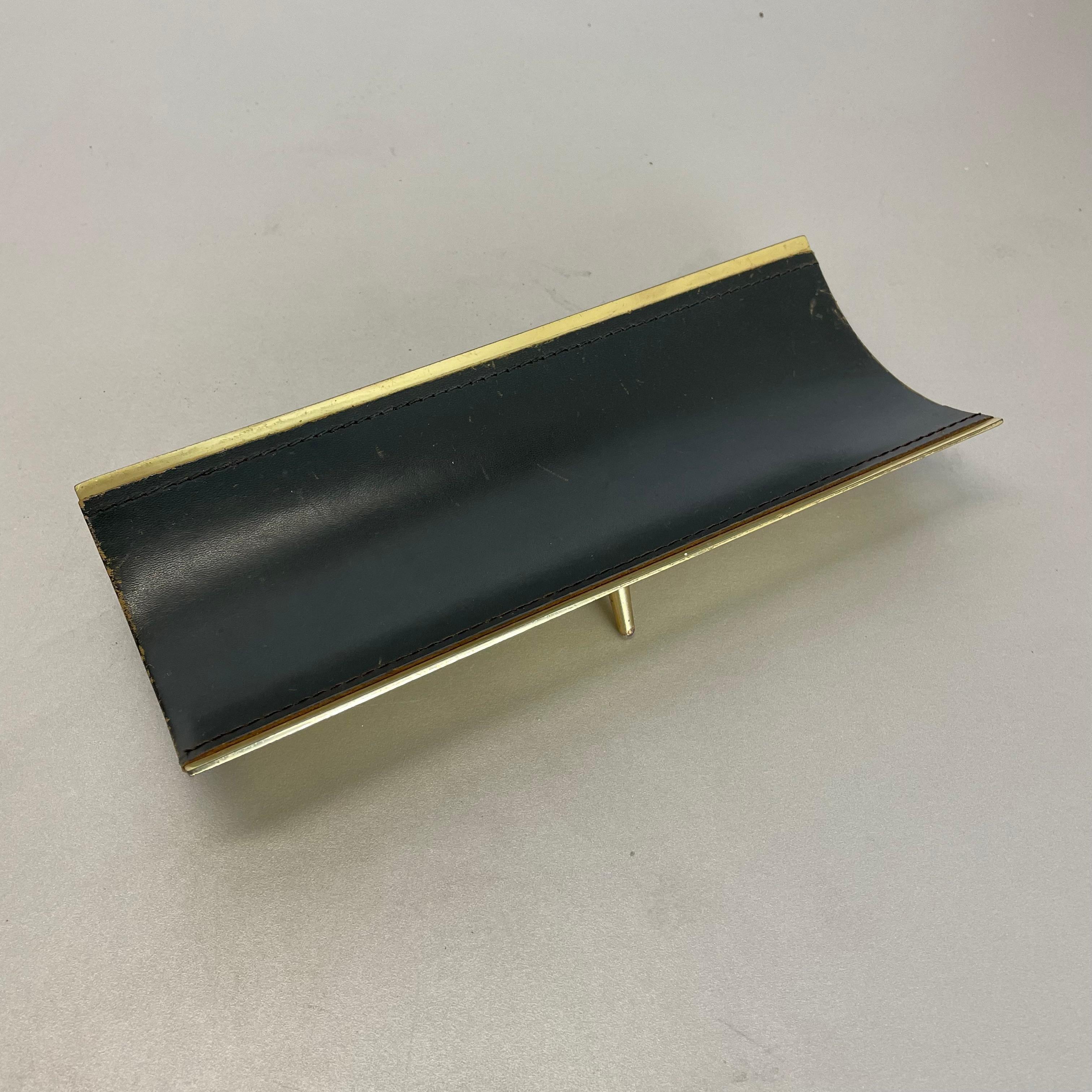 Mid-Century Modern Brass + leather PEN Holder Desk Element Auböck Hagenauer Era, Germany, 1950s For Sale