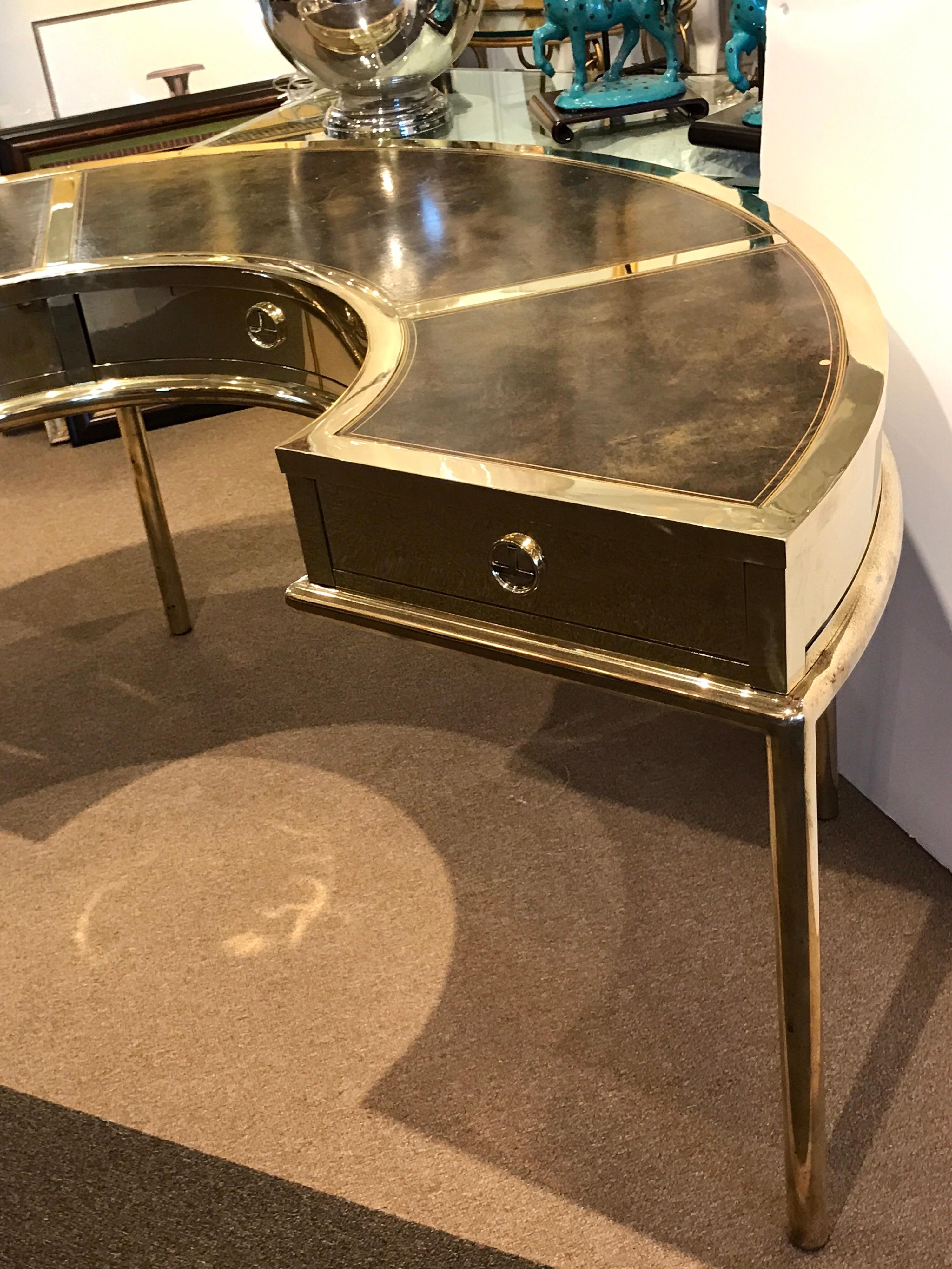 American Brass and Leather Semicircular Mastercraft Desk
