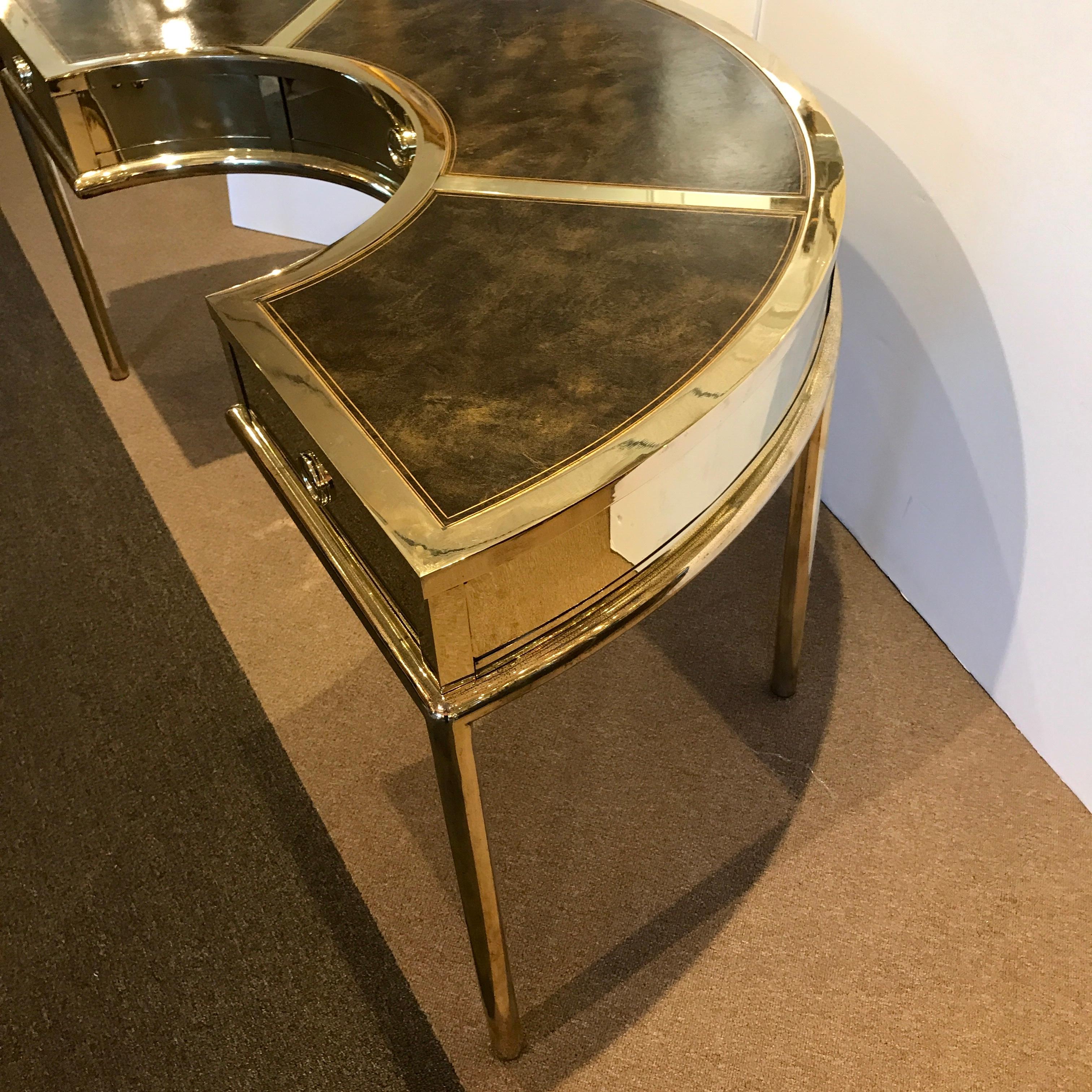 Brass and Leather Semicircular Mastercraft Desk 1