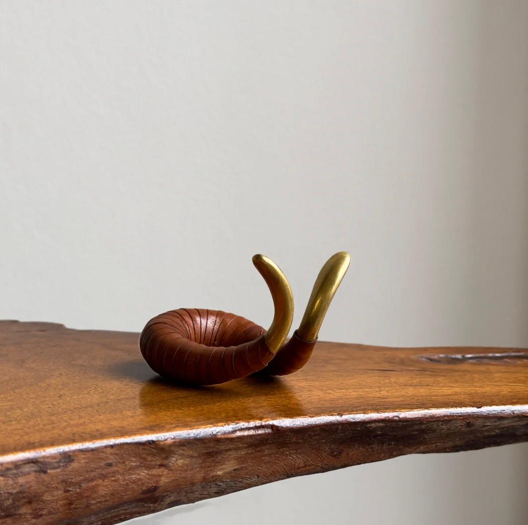 Austrian Brass & Leather Watch or Pipe Stand Carl Auböck II, 1950s