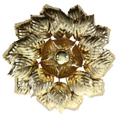 Brass Leaves Flush Mount Willy Daro, 1970s, Belgium