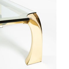 1970s Mid Century Square Coffee Table Glass Top Brass Legs After Karl Springer