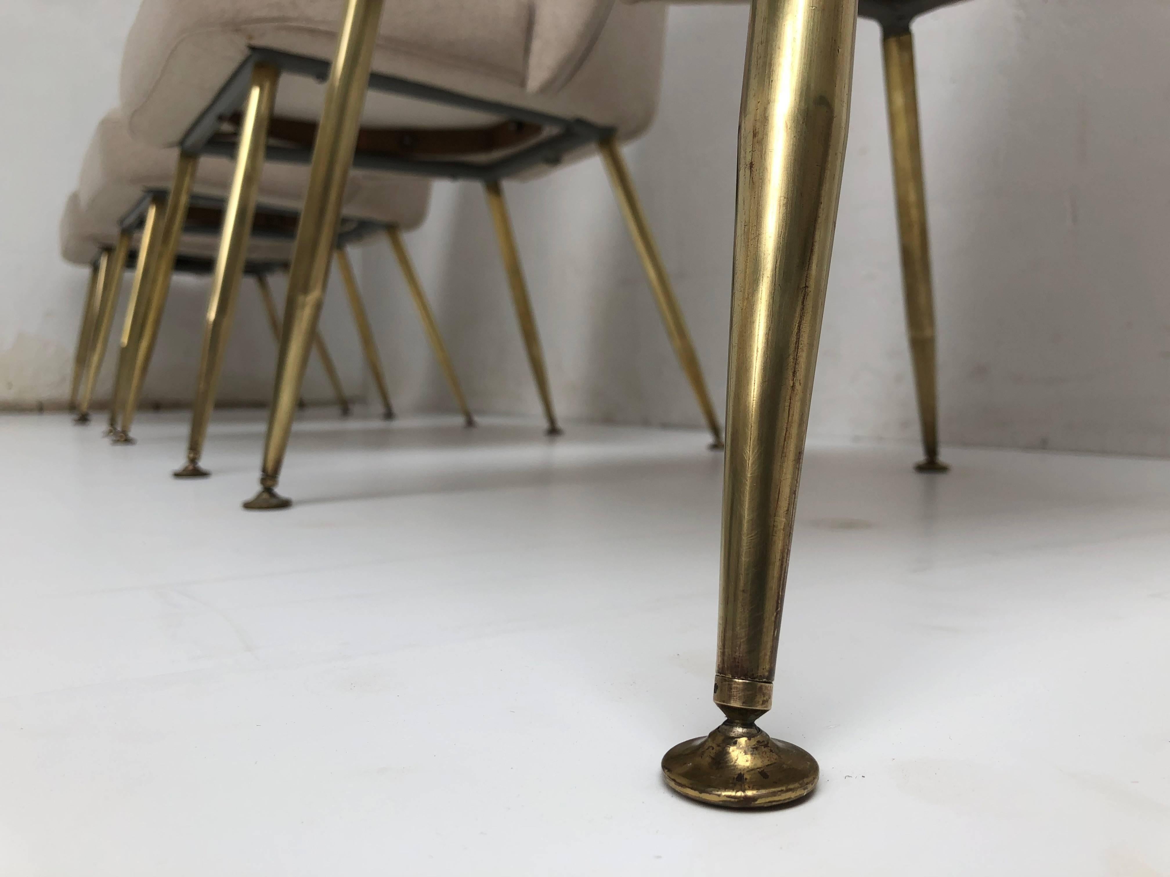 Italian Brass Leg Chairs by Pagani, Partner of Gio Ponti & Linda Bo Bardi, 1952, Arflex
