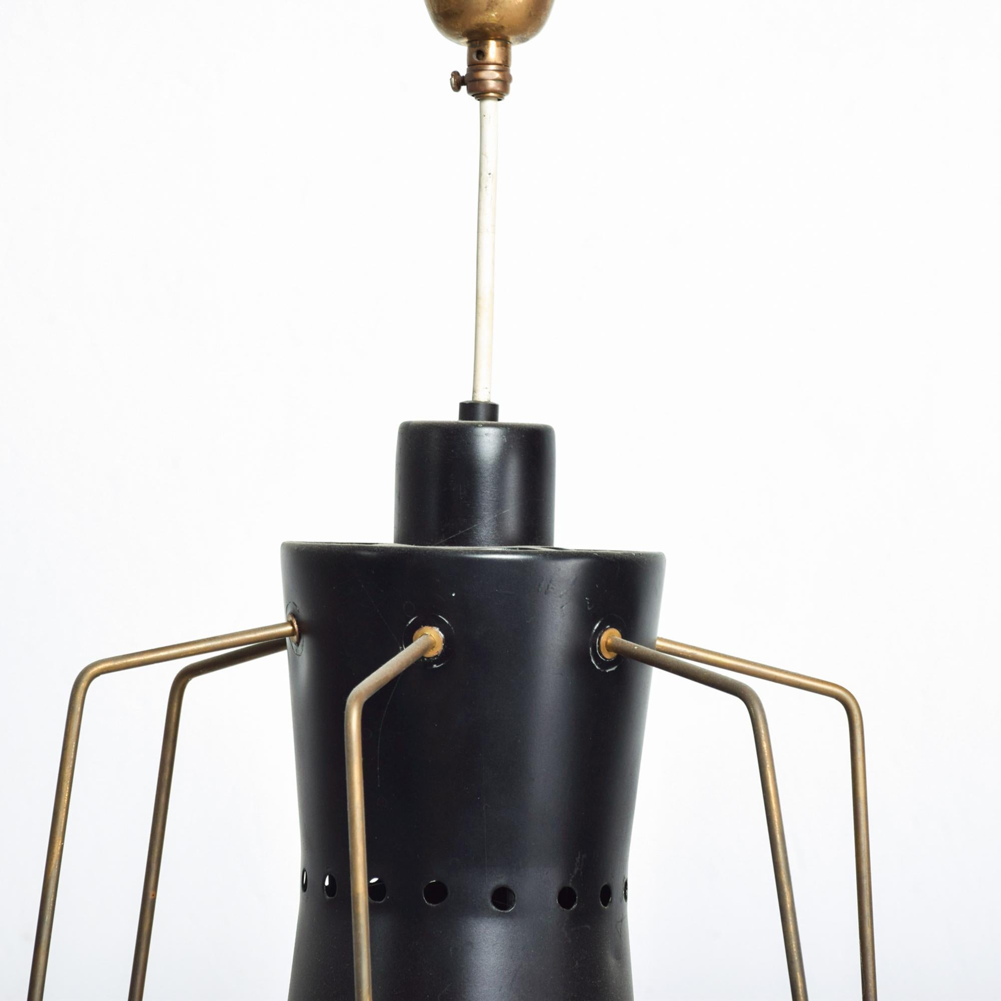Italian Black Spider Brass Legs Chandelier Pendant Light from Italy 1950s Stilnovo