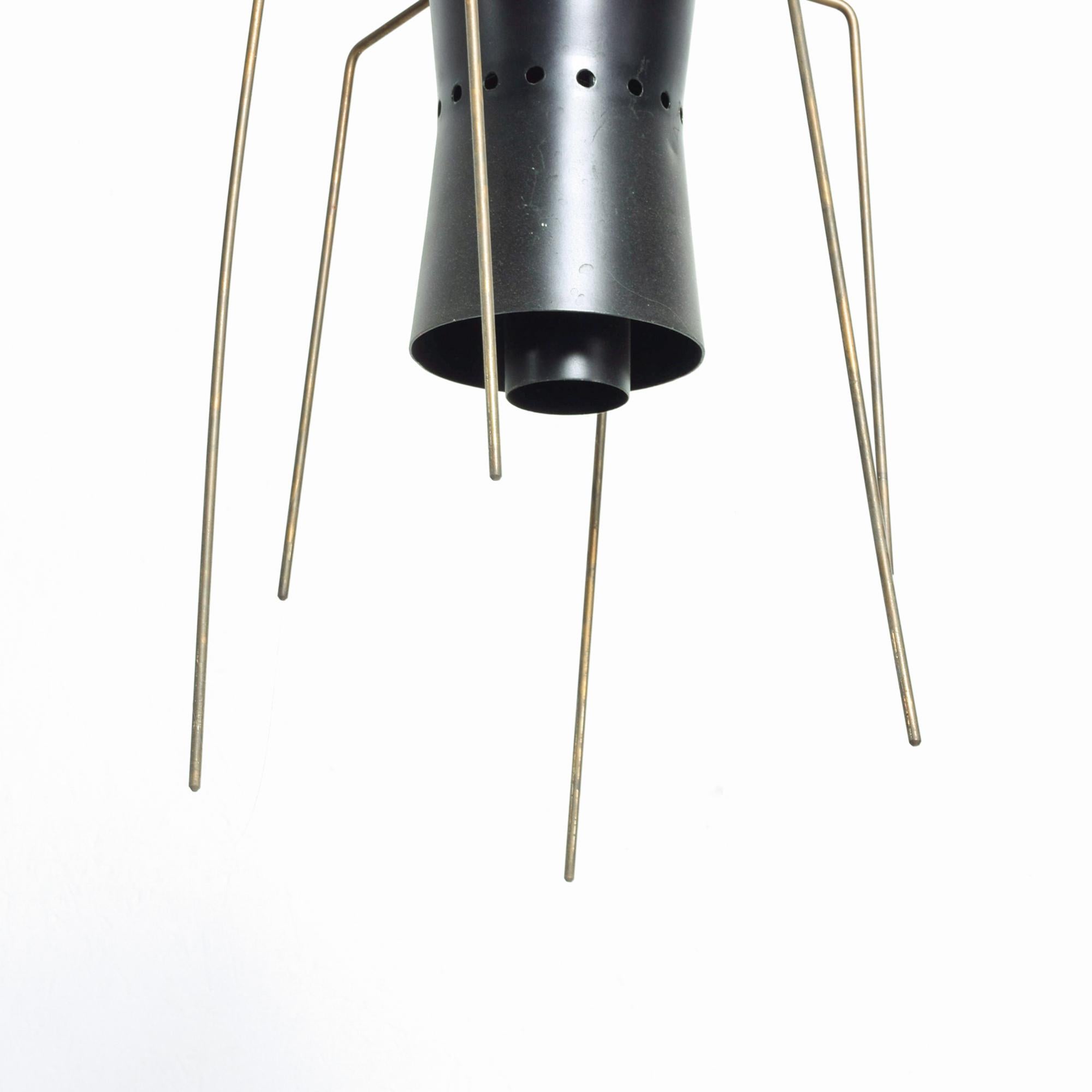 Mid-20th Century Black Spider Brass Legs Chandelier Pendant Light from Italy 1950s Stilnovo