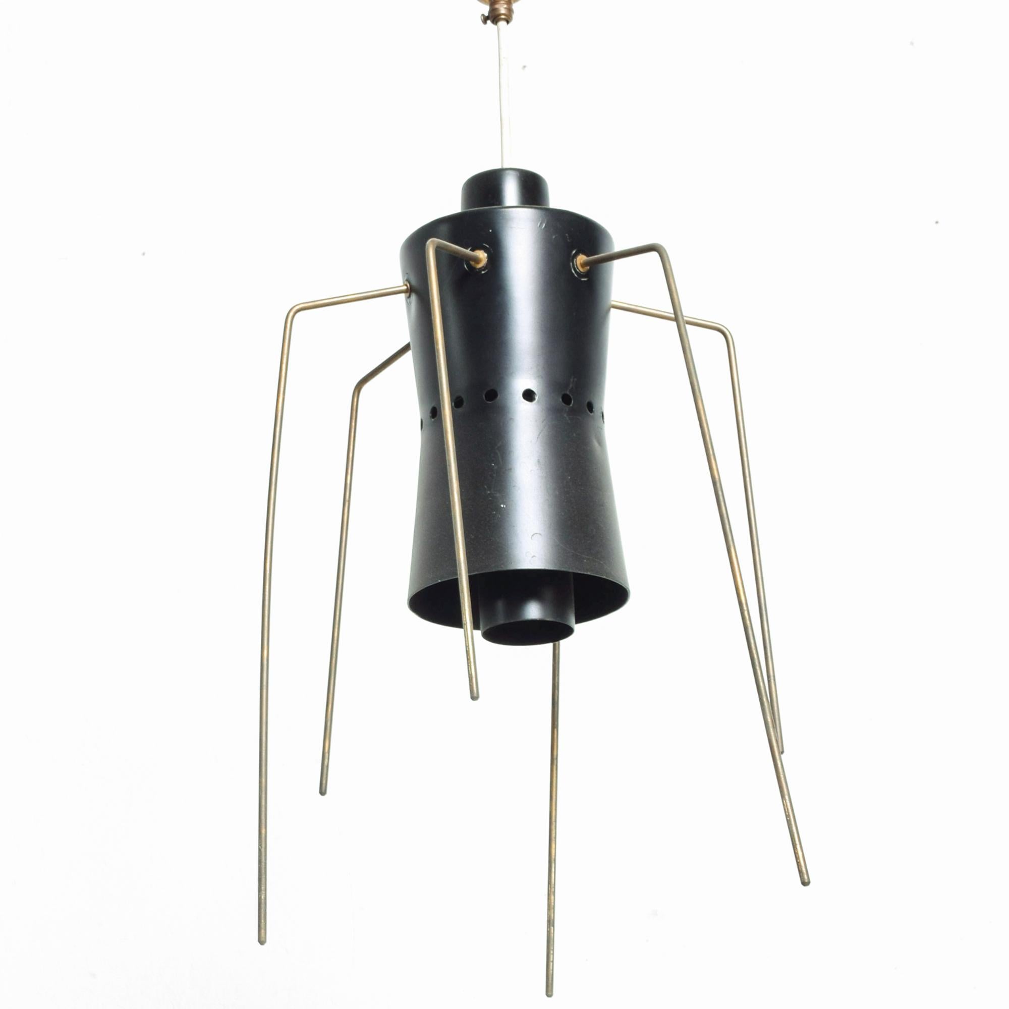 Metal Black Spider Brass Legs Chandelier Pendant Light from Italy 1950s Stilnovo