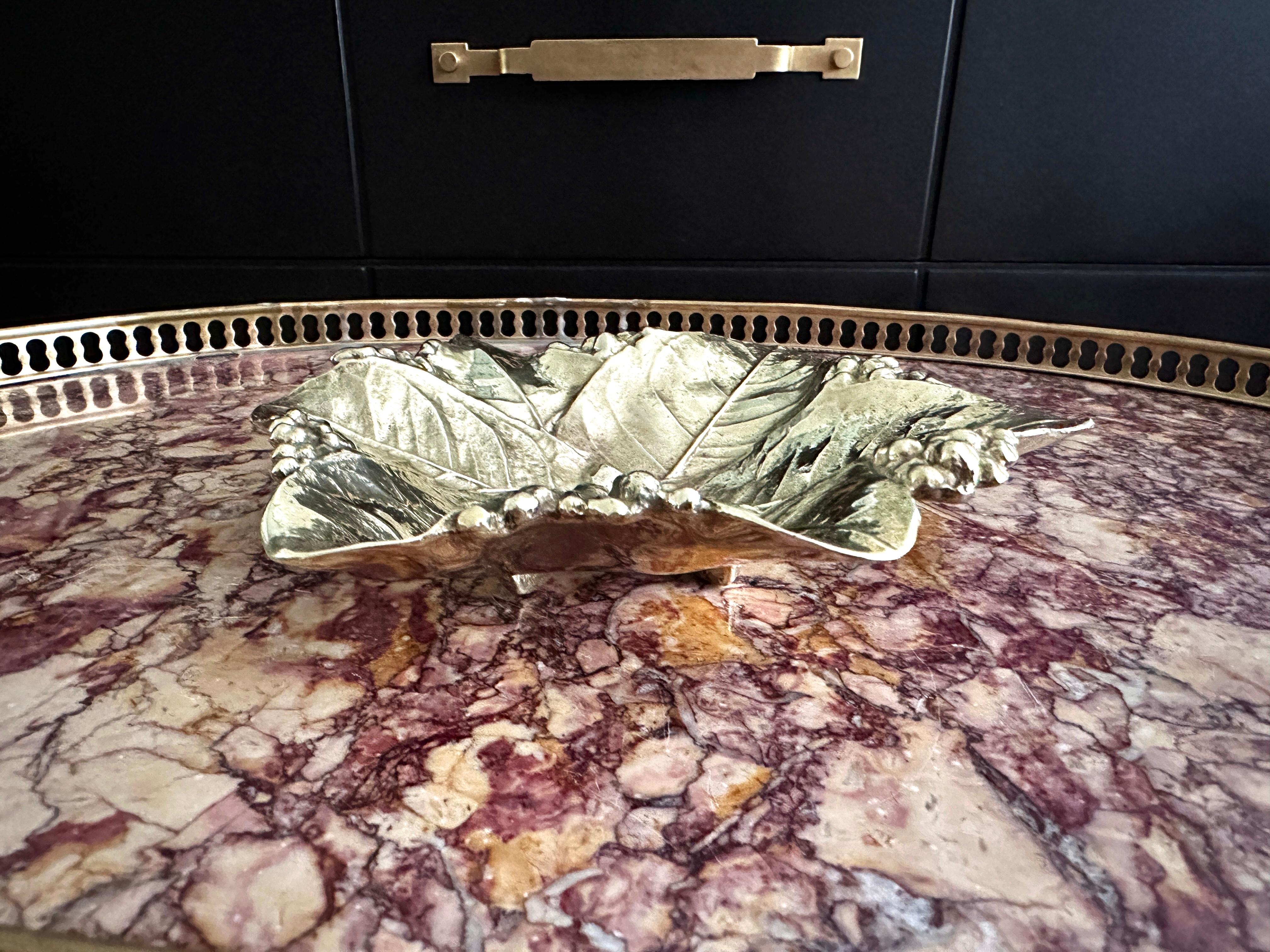 Hand-Crafted Brass Lemon Leaves Bowl Designed By Oskar Hansen For Virginia Metalcrafters For Sale