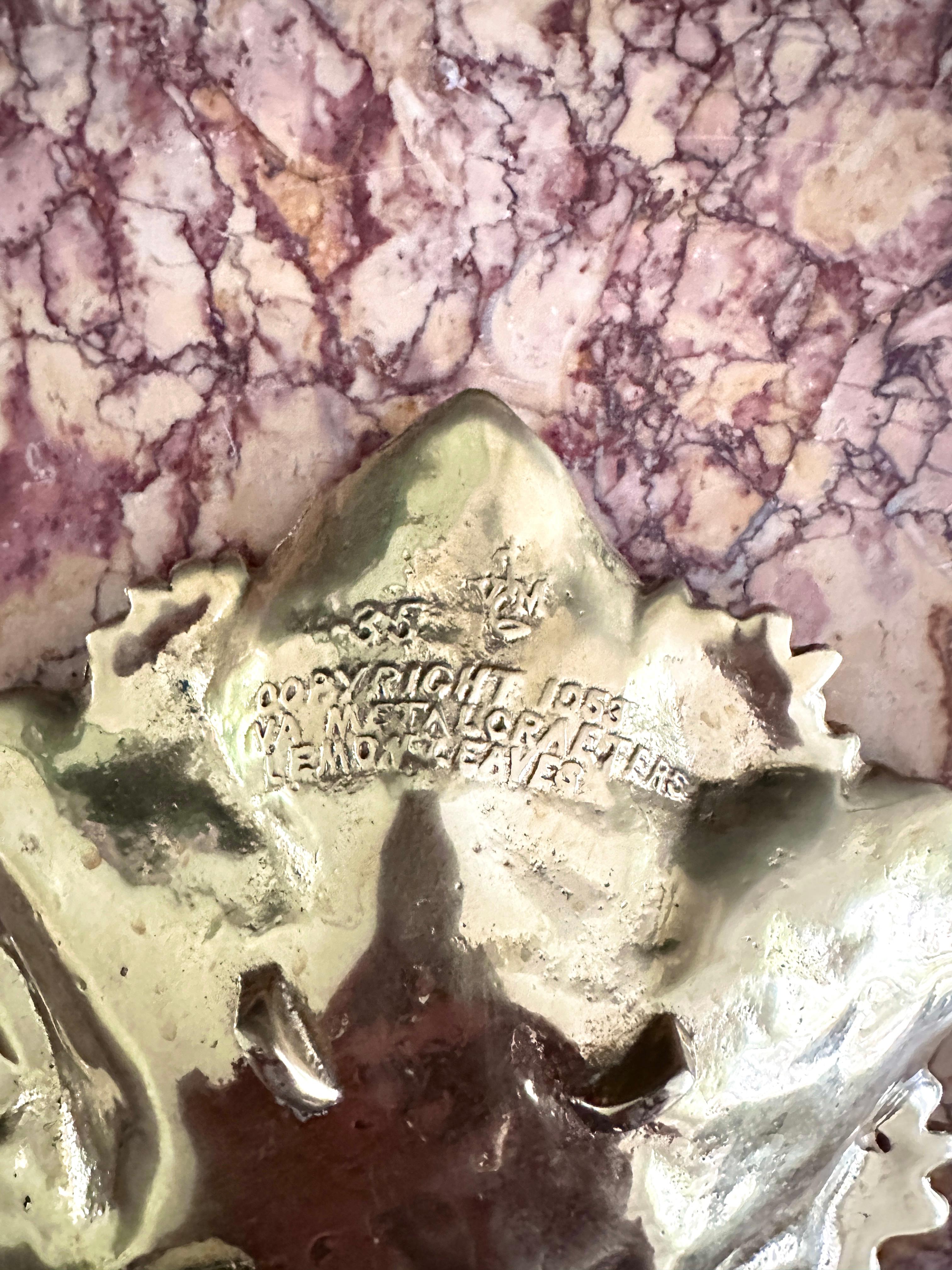 Brass Lemon Leaves Bowl Designed By Oskar Hansen For Virginia Metalcrafters For Sale 1
