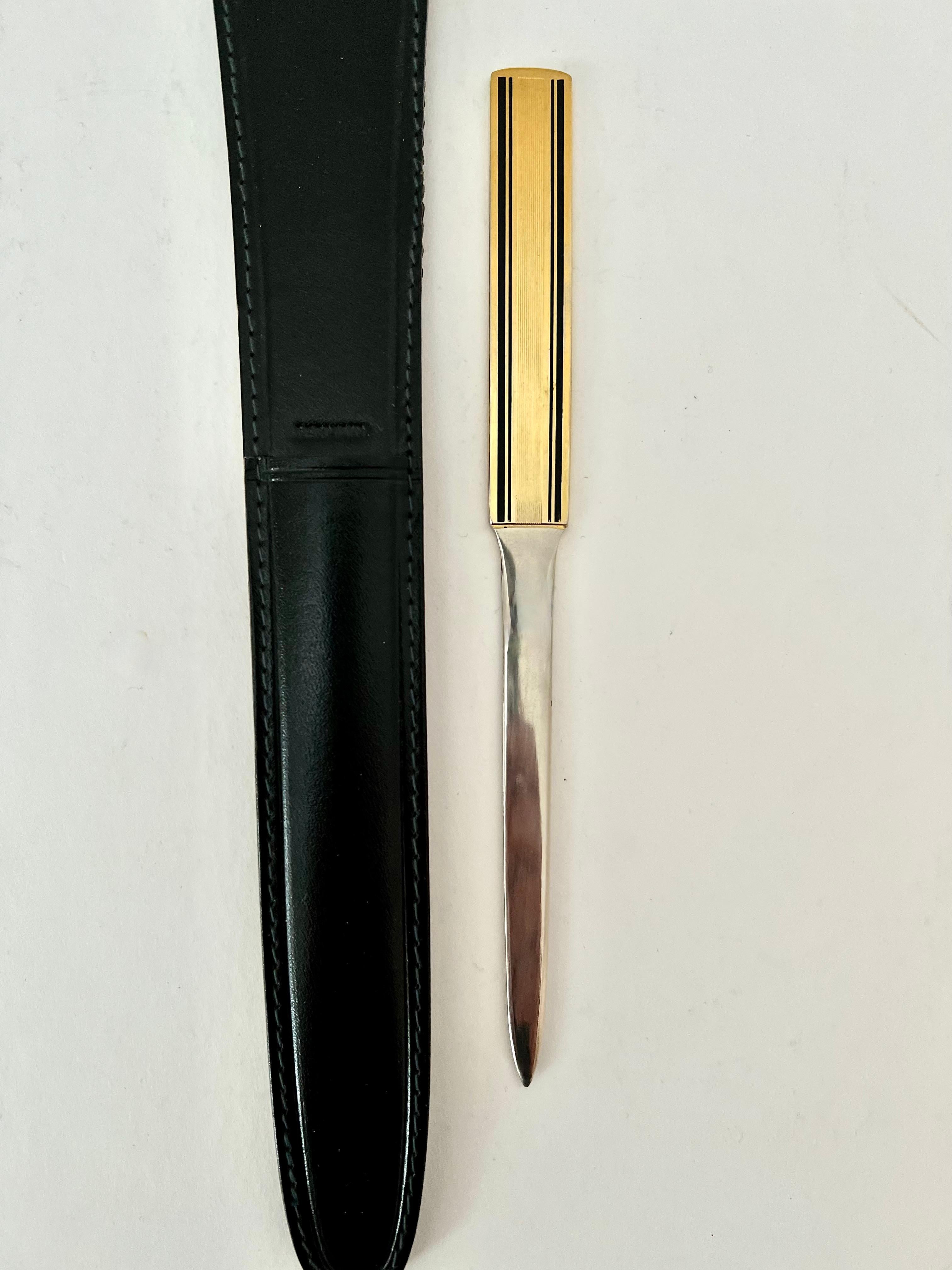 Mid-Century Modern Brass Letter Opener with Leather Case Made in Germany For Sale