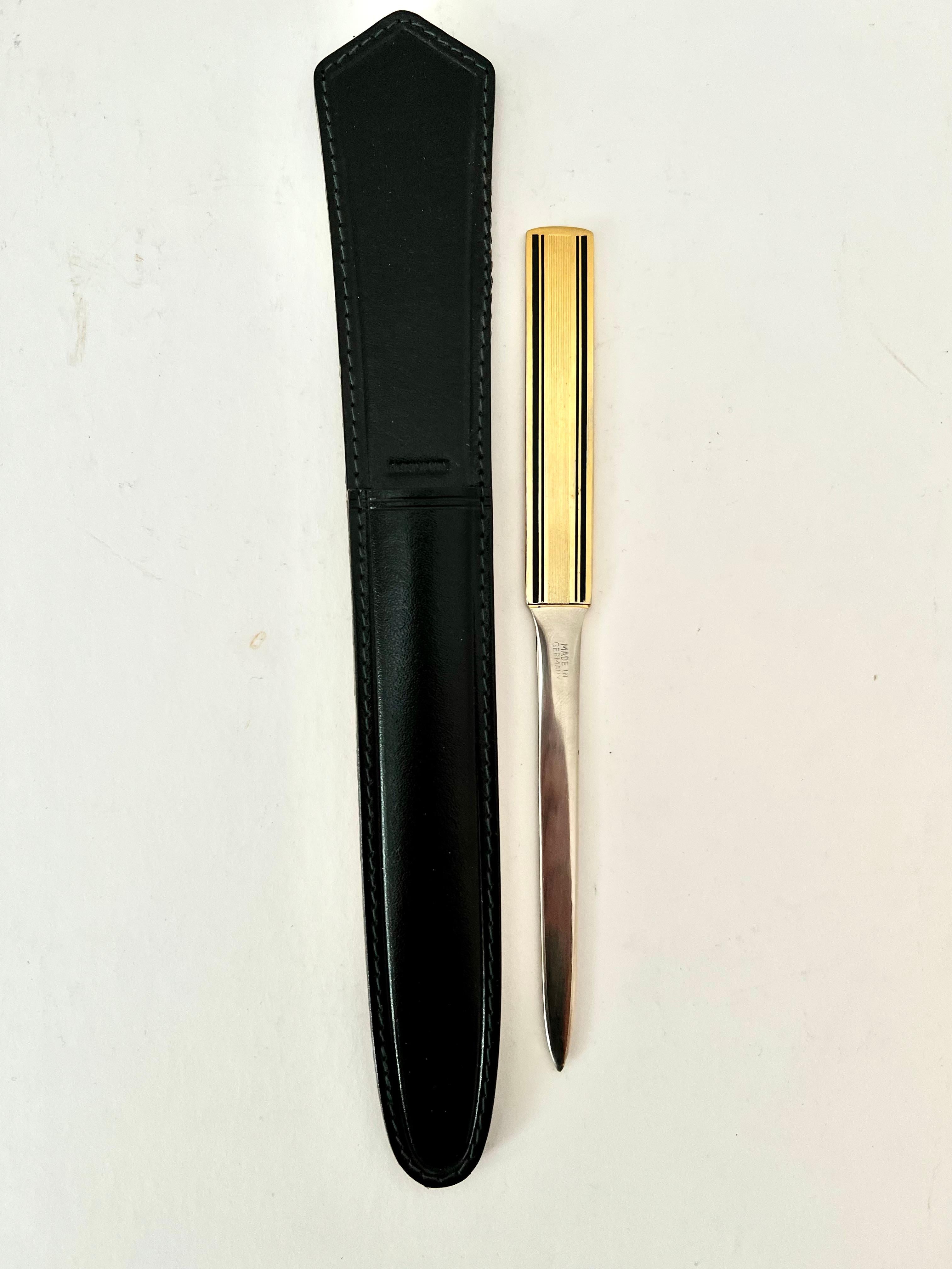 Patinated Brass Letter Opener with Leather Case Made in Germany For Sale