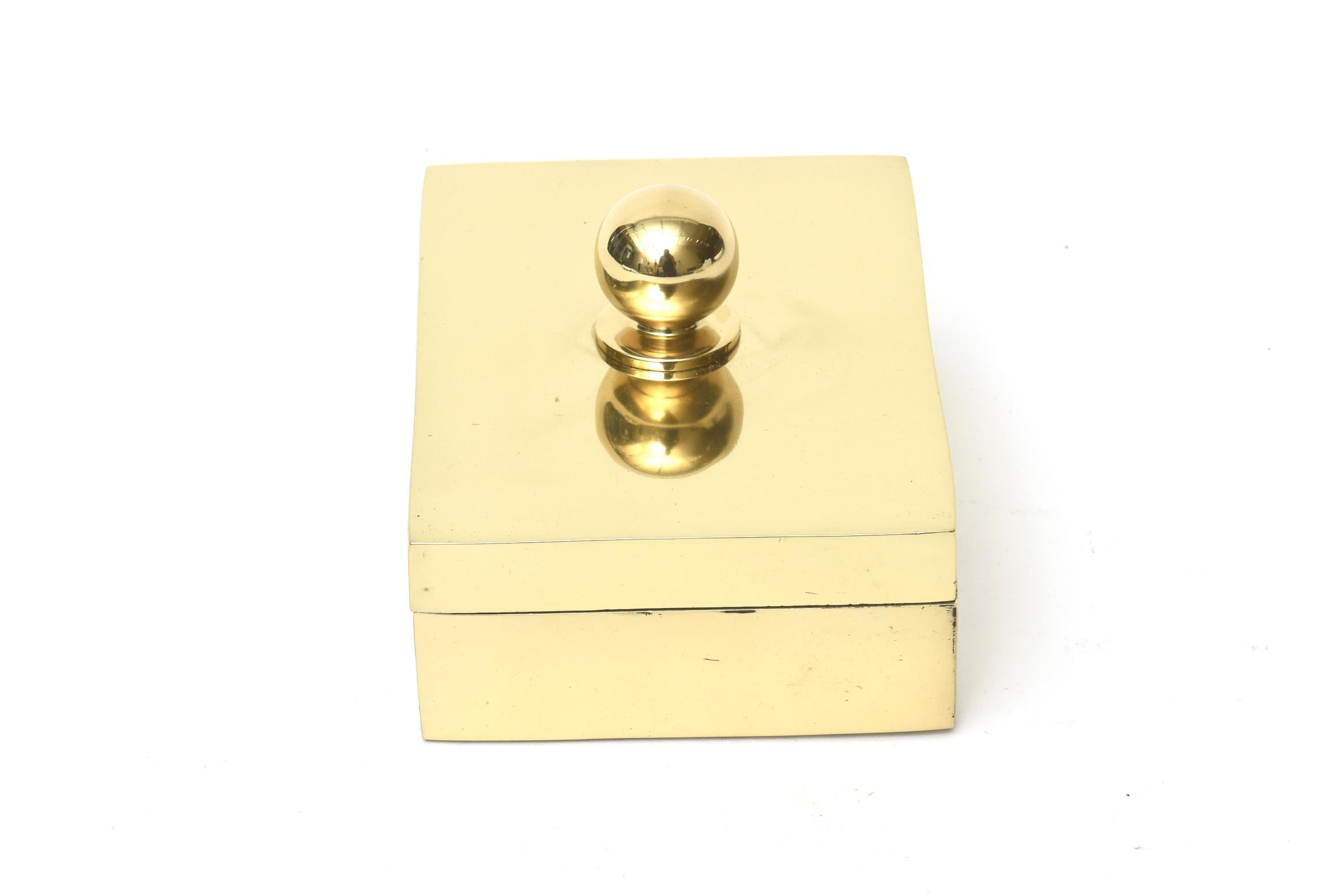 Modern Brass Lidded Box with Ball Vintage