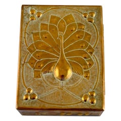 Brass Lidded Box with Peacock, Mid-20th Century