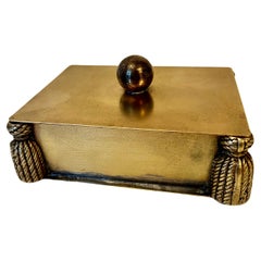 Brass Lidded Stash or 420 Box with Sphere Handle and Tassel Corner Details