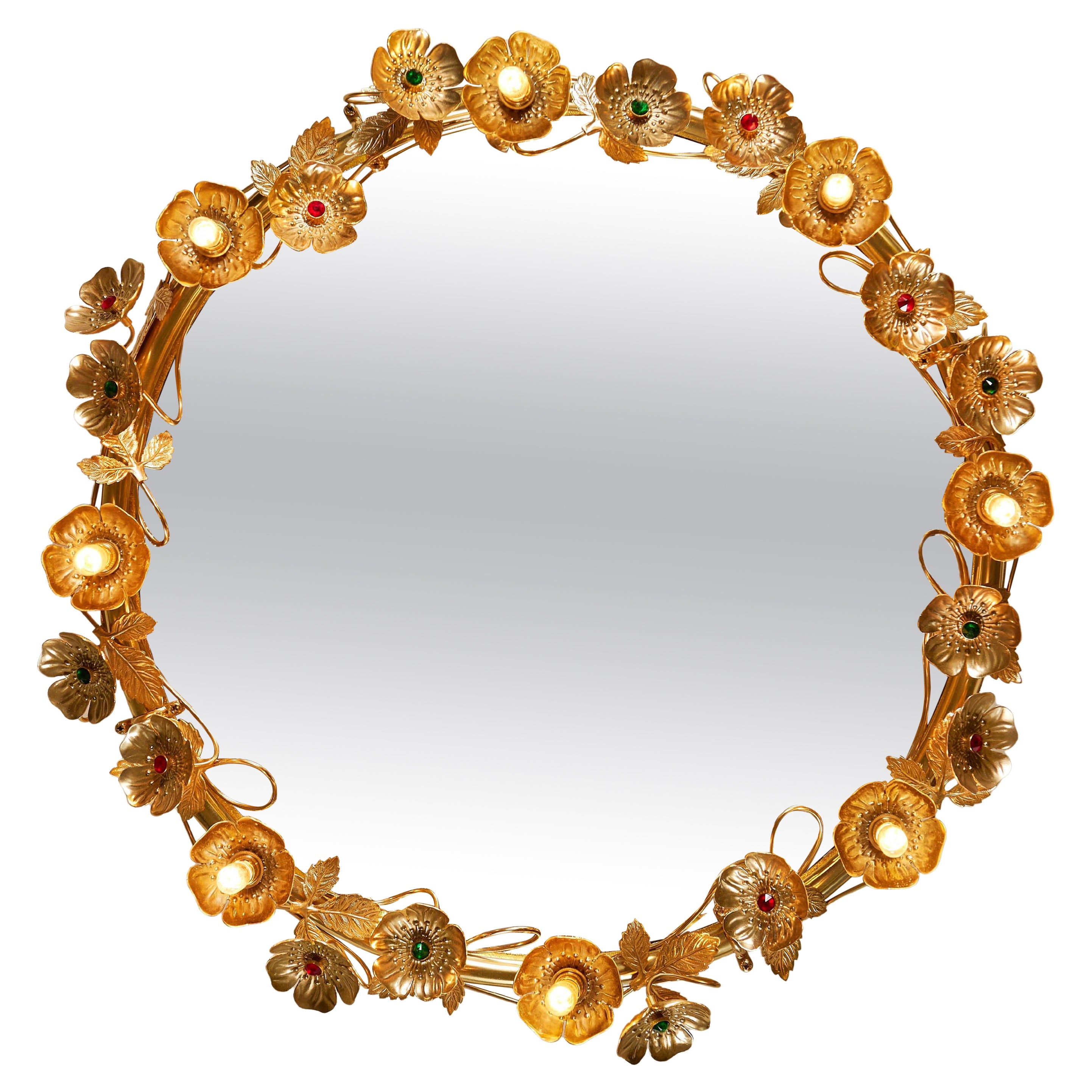Brass light up 'Gracie' Flower Wall Mirror