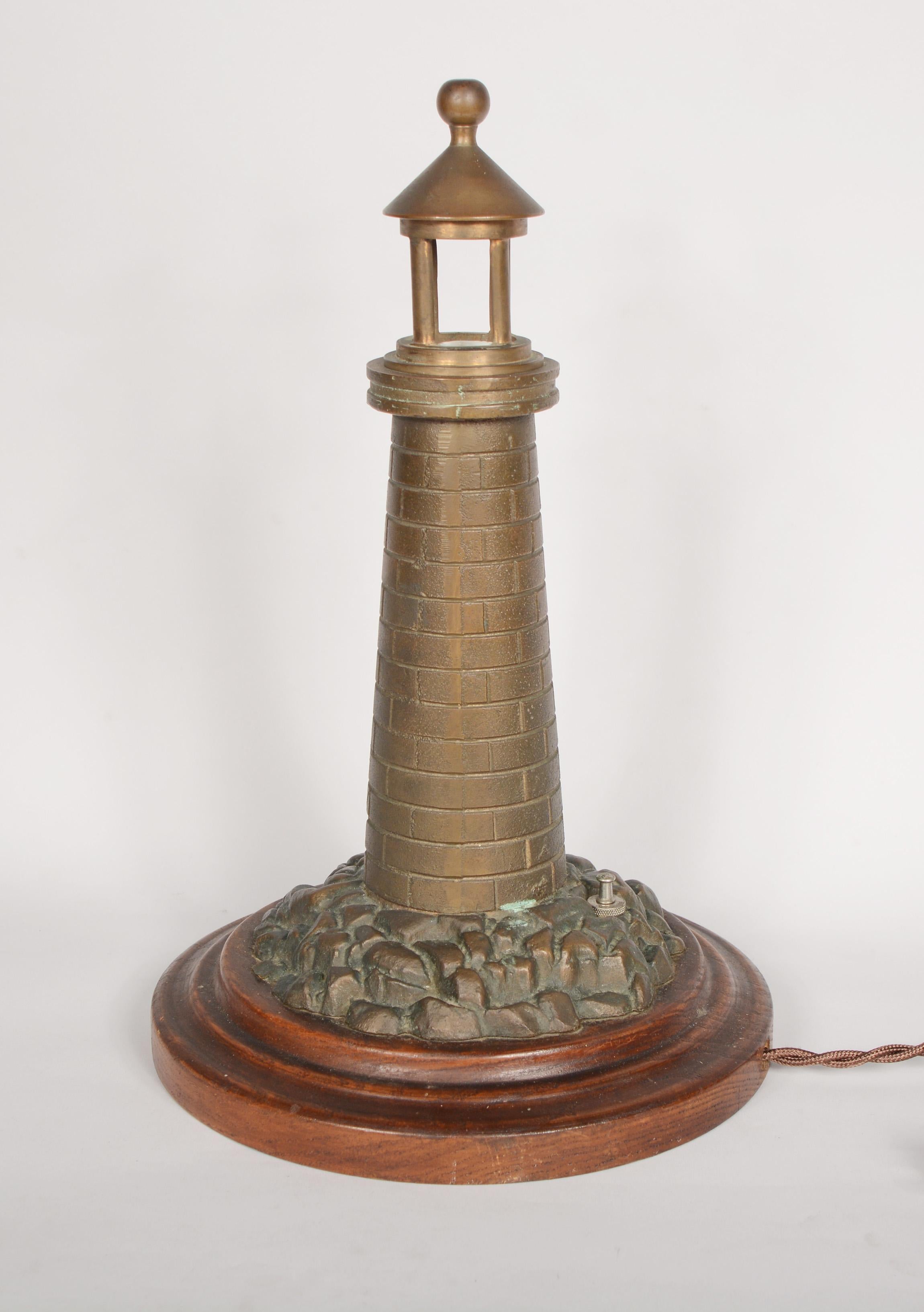 Brass Lighthouse Lamp with Two Lighthouse Garnitures Early 20th Century 6