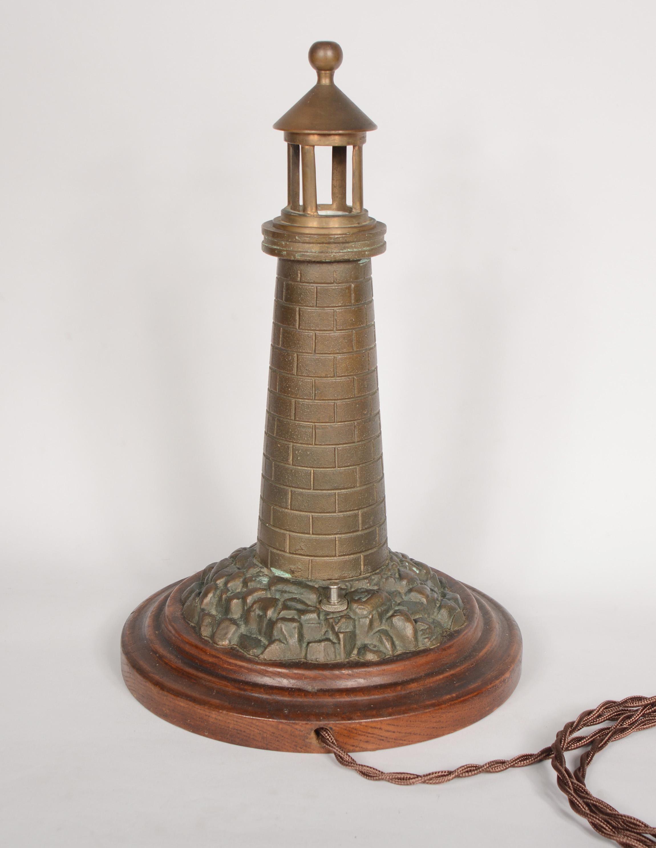 Brass Lighthouse Lamp with Two Lighthouse Garnitures Early 20th Century 9