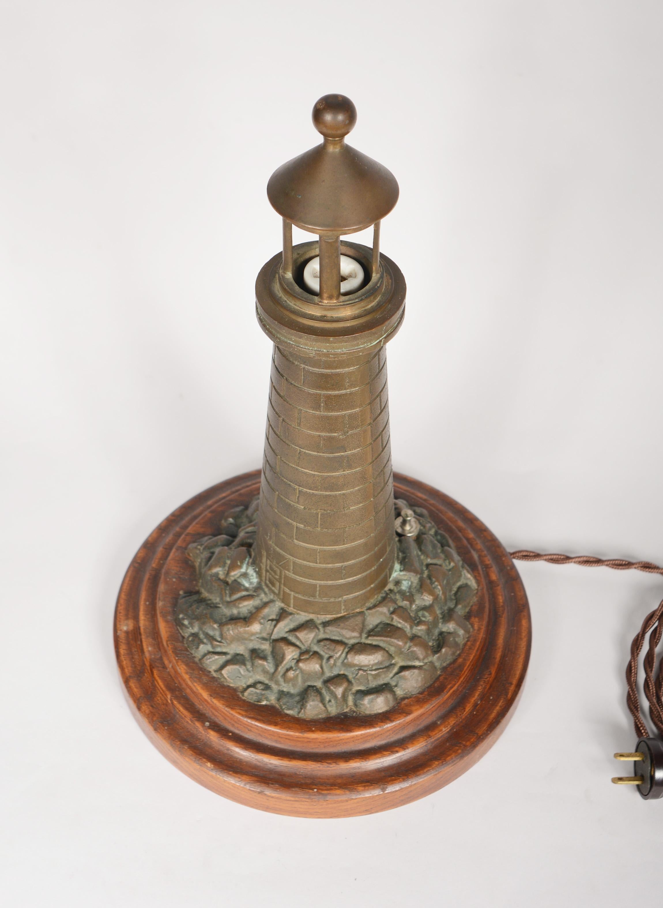 Brass Lighthouse Lamp with Two Lighthouse Garnitures Early 20th Century 10