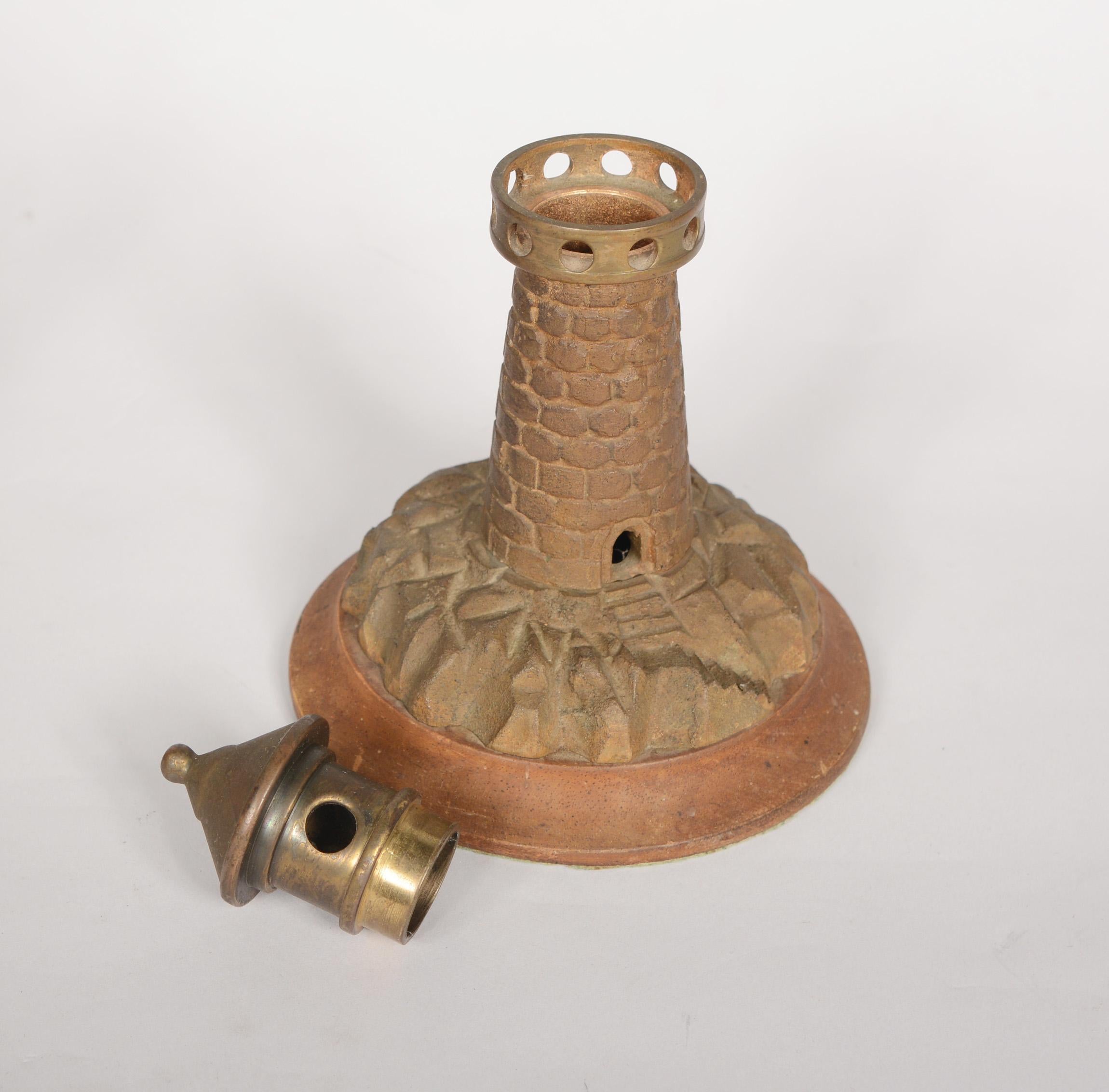 American Brass Lighthouse Lamp with Two Lighthouse Garnitures Early 20th Century