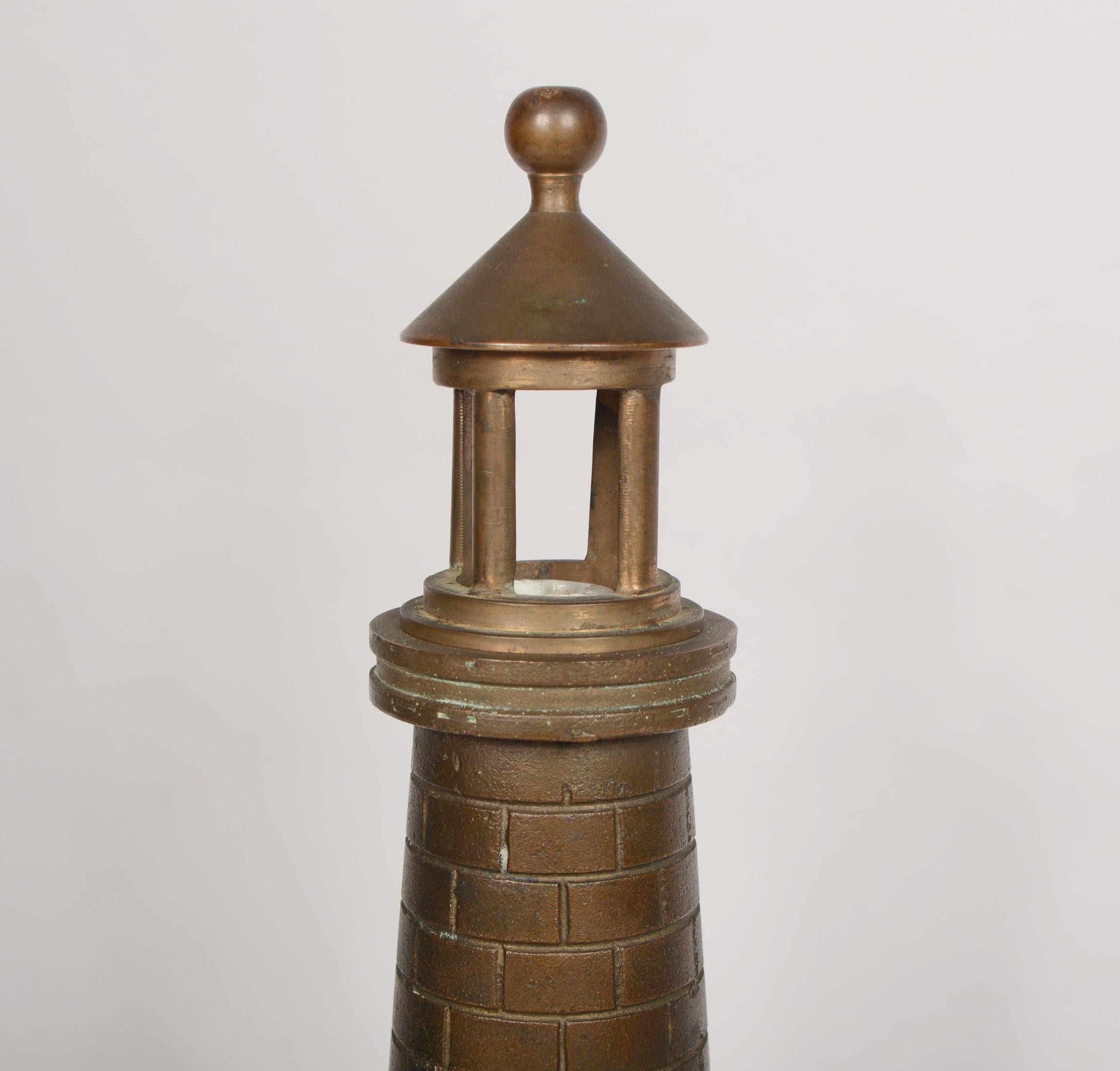 Brass Lighthouse Lamp with Two Lighthouse Garnitures Early 20th Century 3