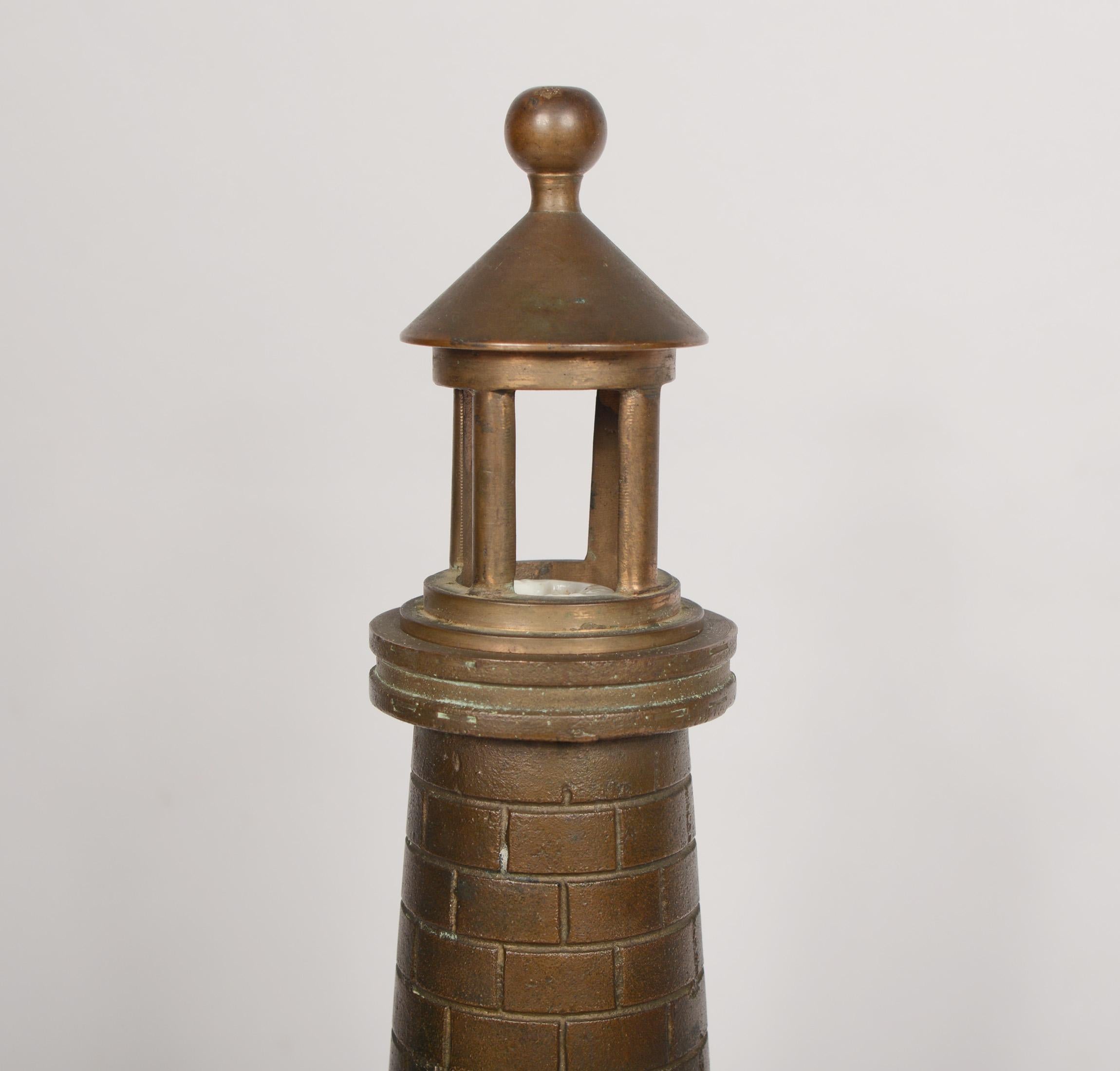 Brass Lighthouse Lamp with Two Lighthouse Garnitures Early 20th Century 1