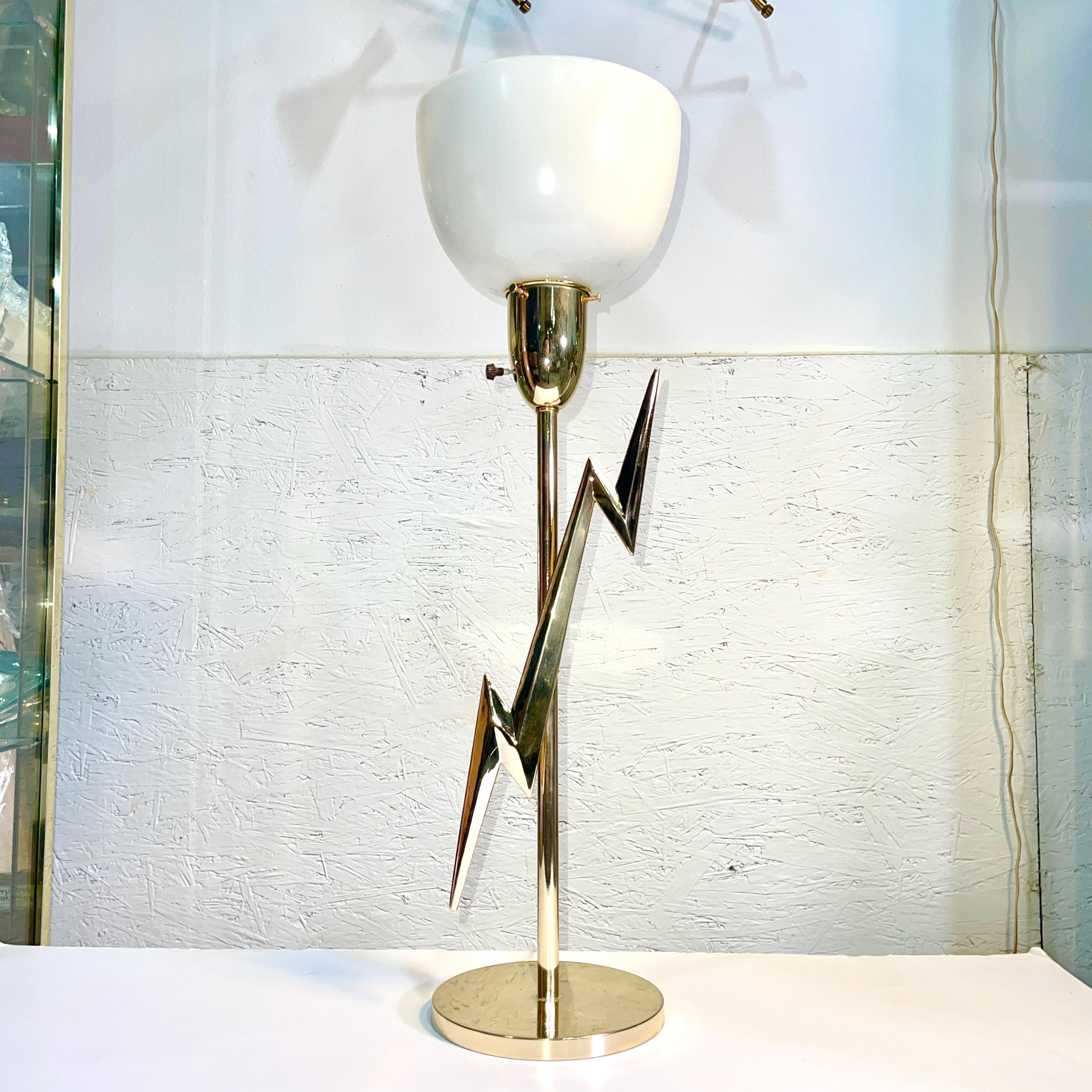 American Brass Lightning Bolt Table Lamp Edmond J. Spence for Rembrandt For Sale