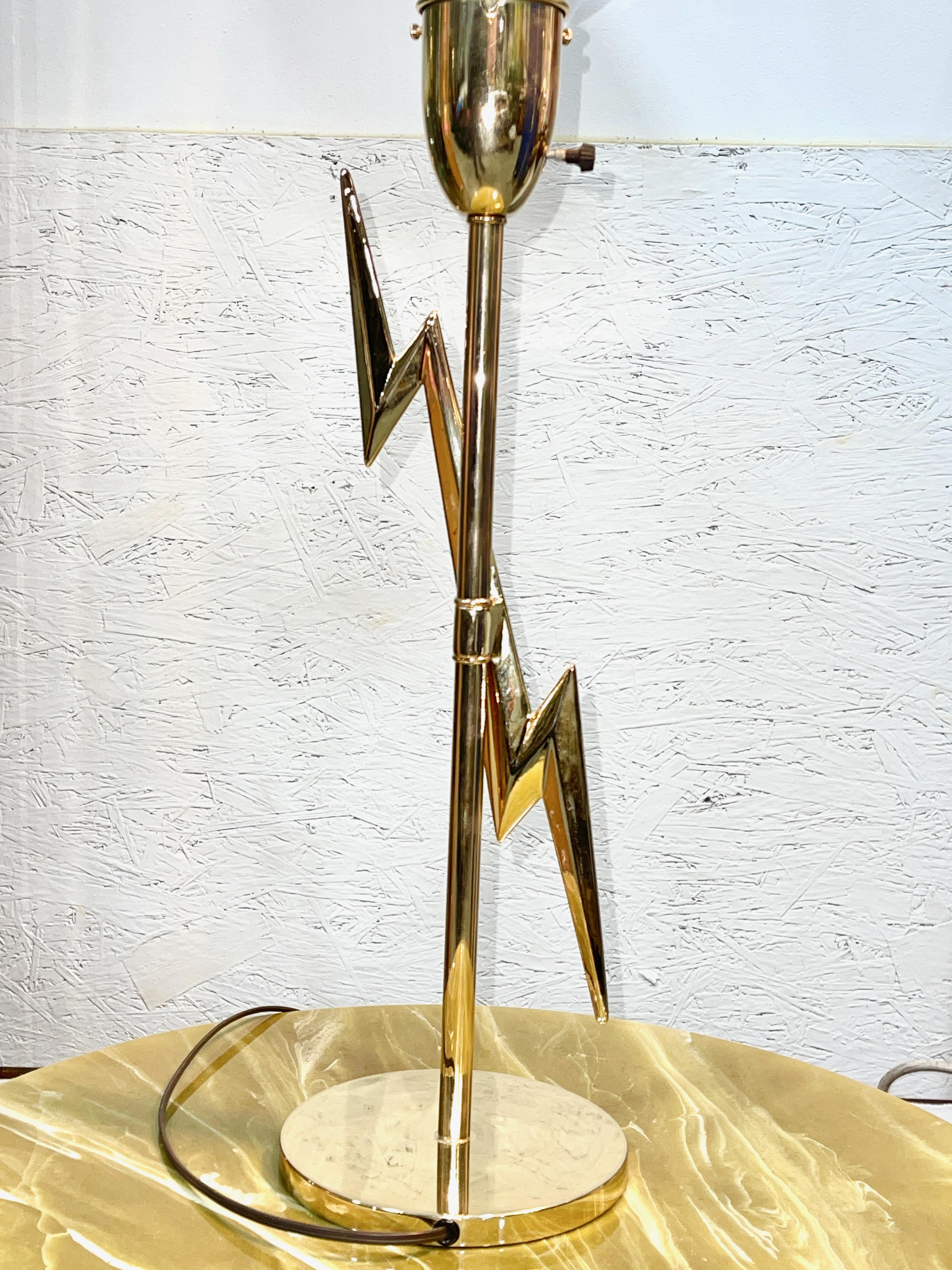 Aluminum Brass Lightning Bolt Table Lamp Edmond J. Spence for Rembrandt For Sale