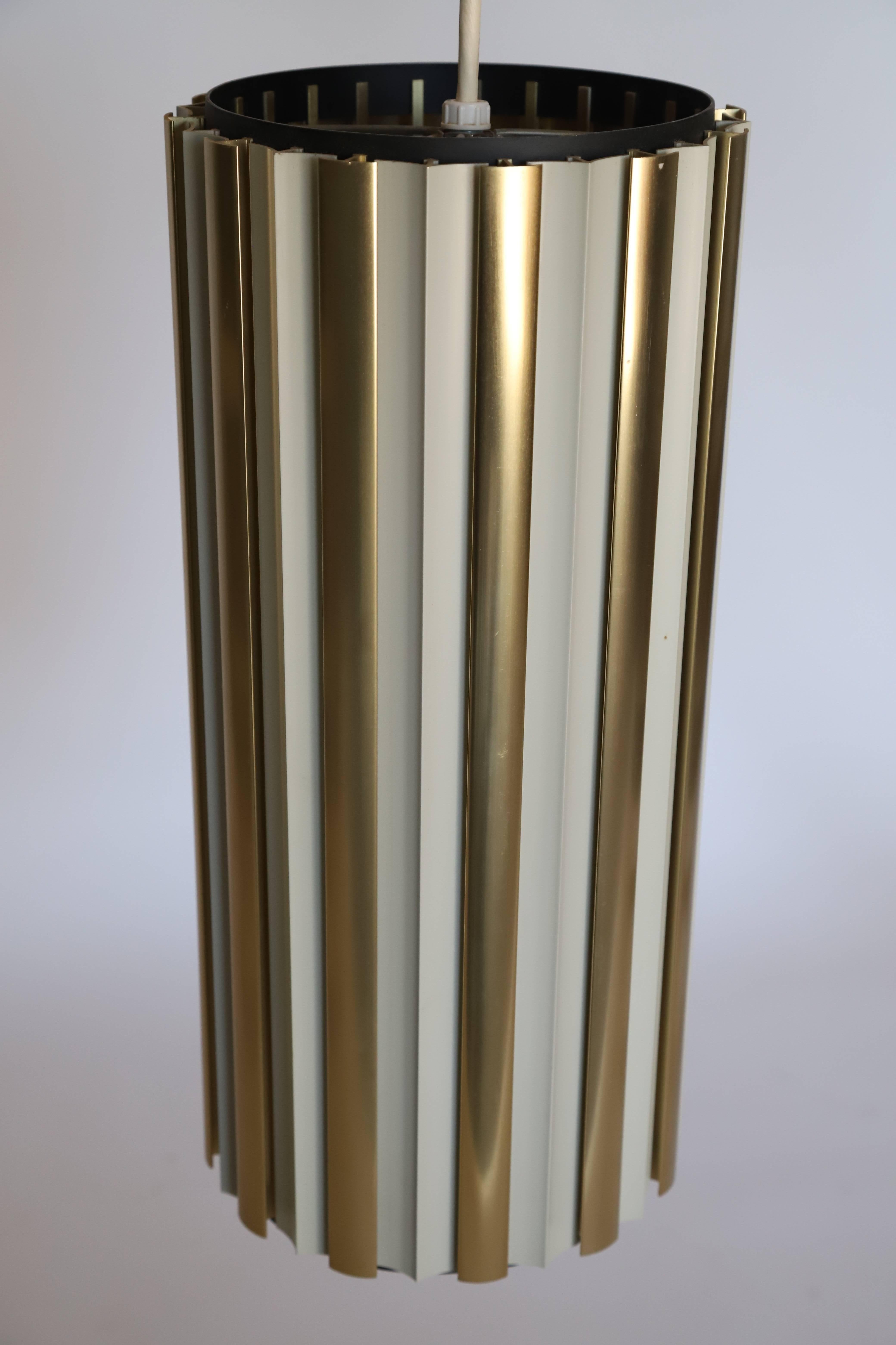 Mid-Century Modern Brass Lightolier Tubular Pendant Light For Sale