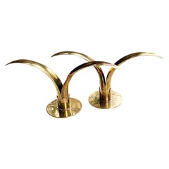 Brass Lily Candleholders Attr. to Ivar Åhlenius Björk for Ystad-Metall, a Pair