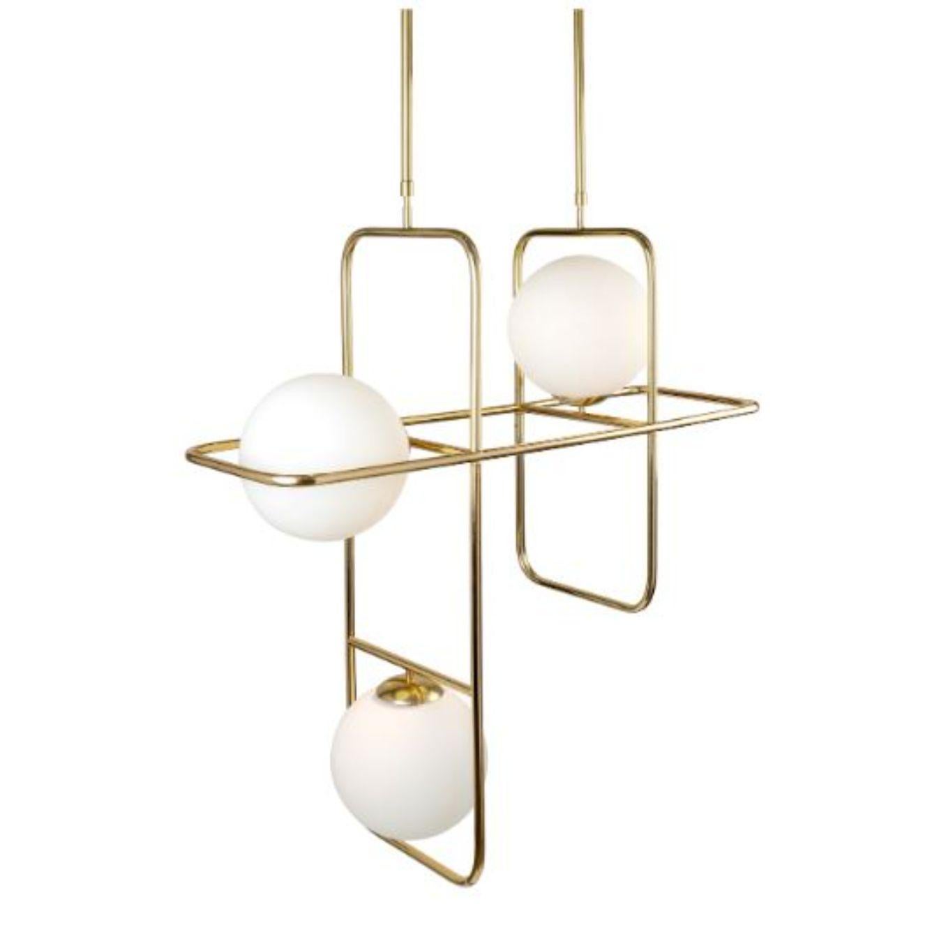 Brass Link I Suspension lamp by Dooq
Dimensions: W 100 x D 33 x H 100 cm
Materials: lacquered metal, polished or brushed metal, brass.
Also available in different colors and materials. 

Information:
230V/50Hz
3 x max. G9
5W LED

120V/60Hz
3 x max.