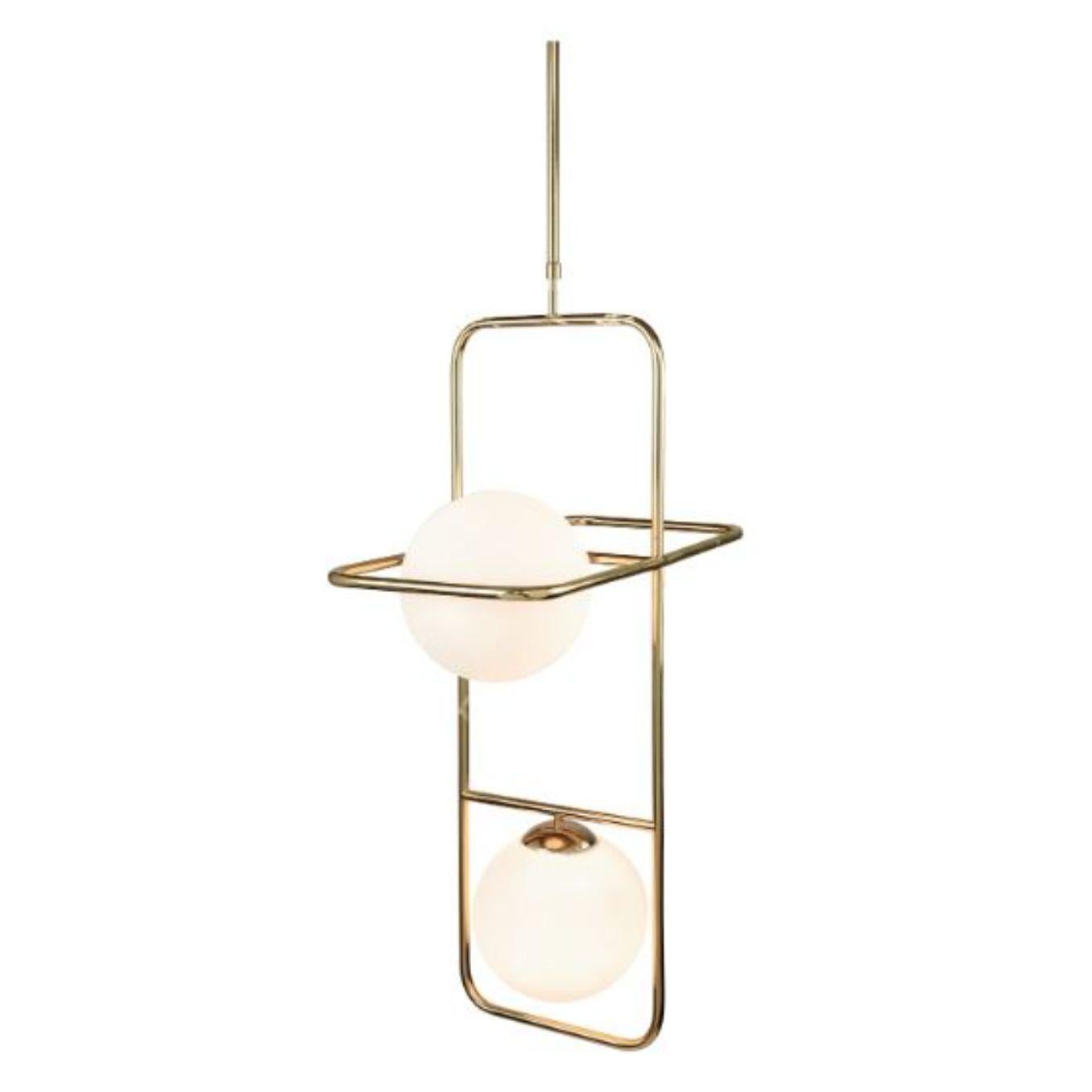 Brass Link II Suspension Lamp by Dooq
Dimensions: W 64 x D 33 x H 100 cm
Materials: lacquered metal, polished or brushed metal, brass. 
Also available in different colours and materials.

Information:
230V/50Hz
2 x max. G9
5W LED

120V/60Hz
2 x max.